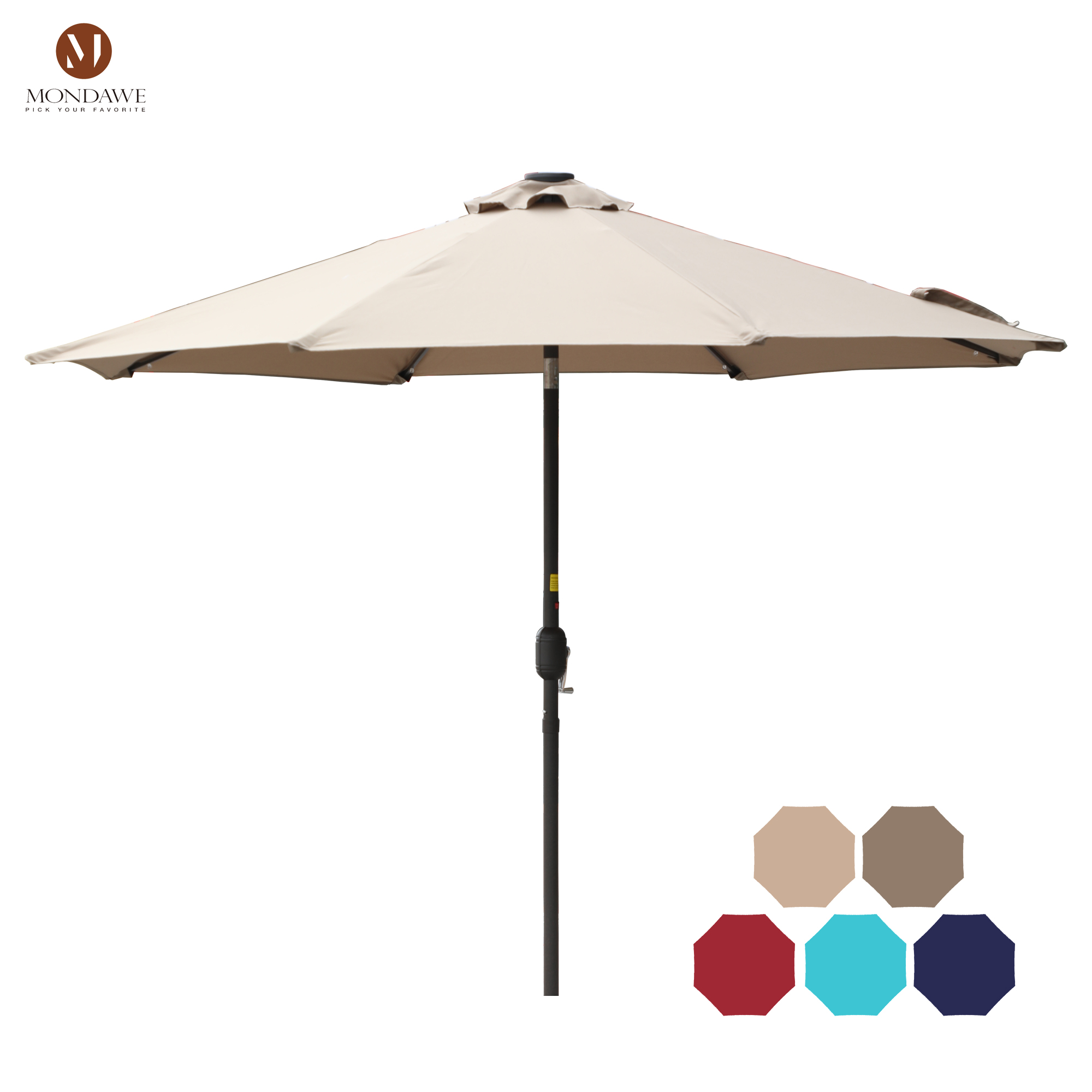 Mondawe 9 Ft 32 LED Round Solar Patio Market Umbrella-Mondawe