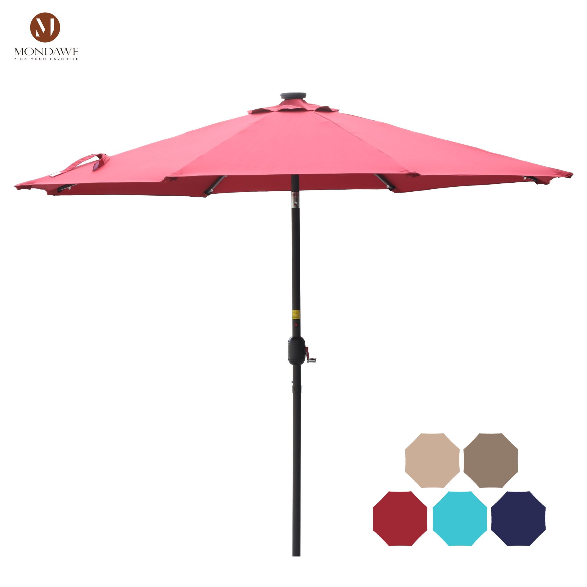 Mondawe 9 Ft 32 LED Round Solar Patio Market Umbrella-Mondawe