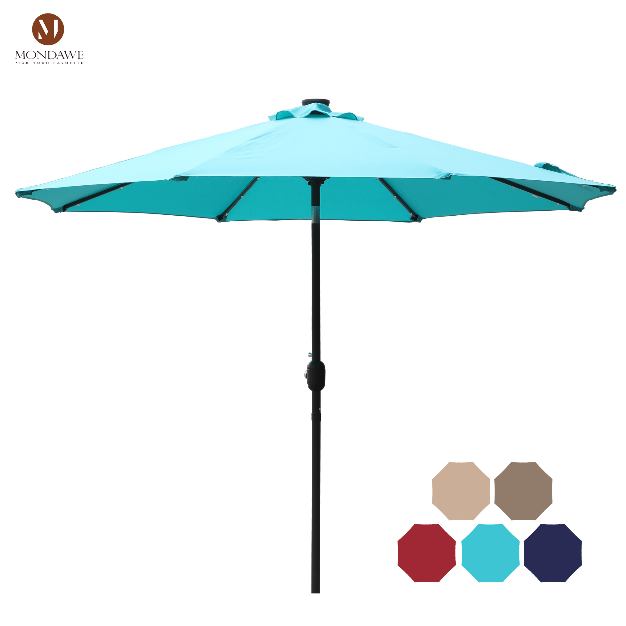 Mondawe 9 Ft 32 LED Round Solar Patio Market Umbrella-Mondawe