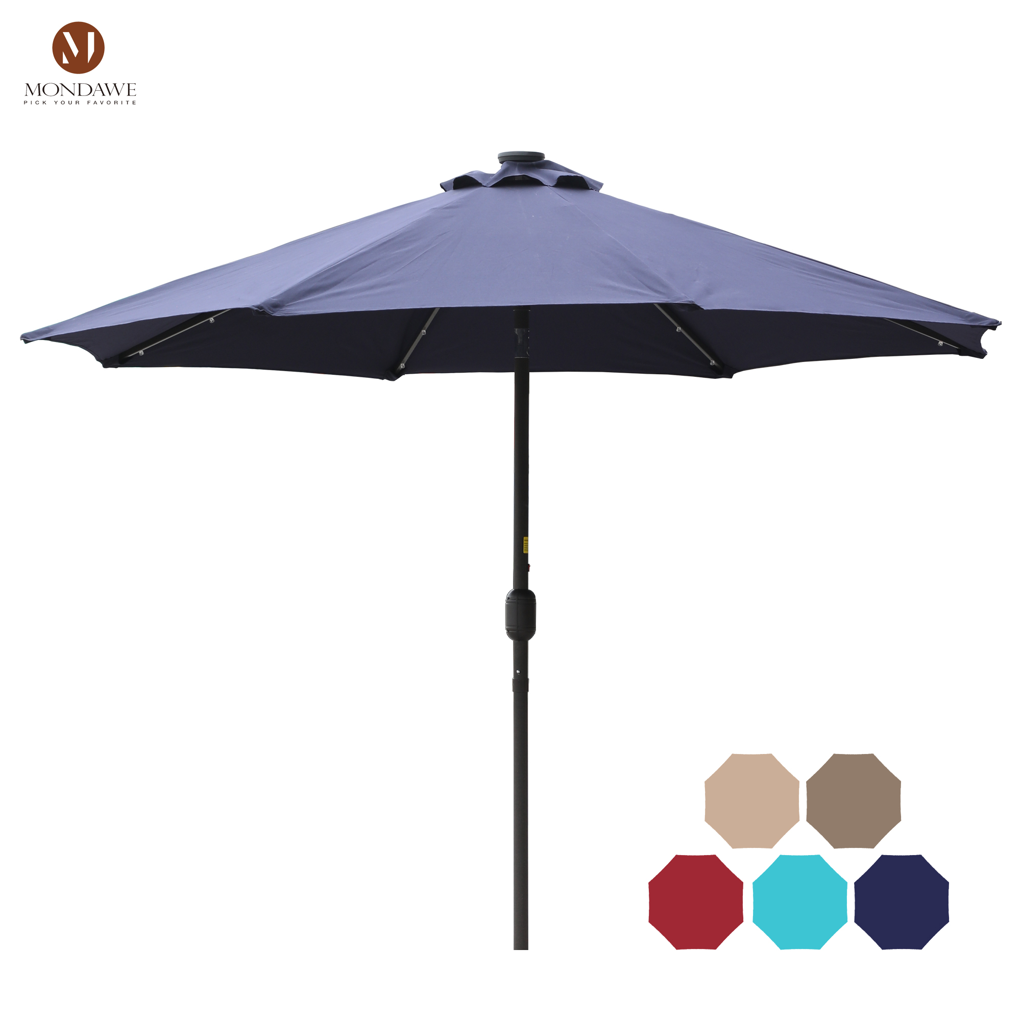 Mondawe 9 Ft 32 LED Round Solar Patio Market Umbrella-Mondawe