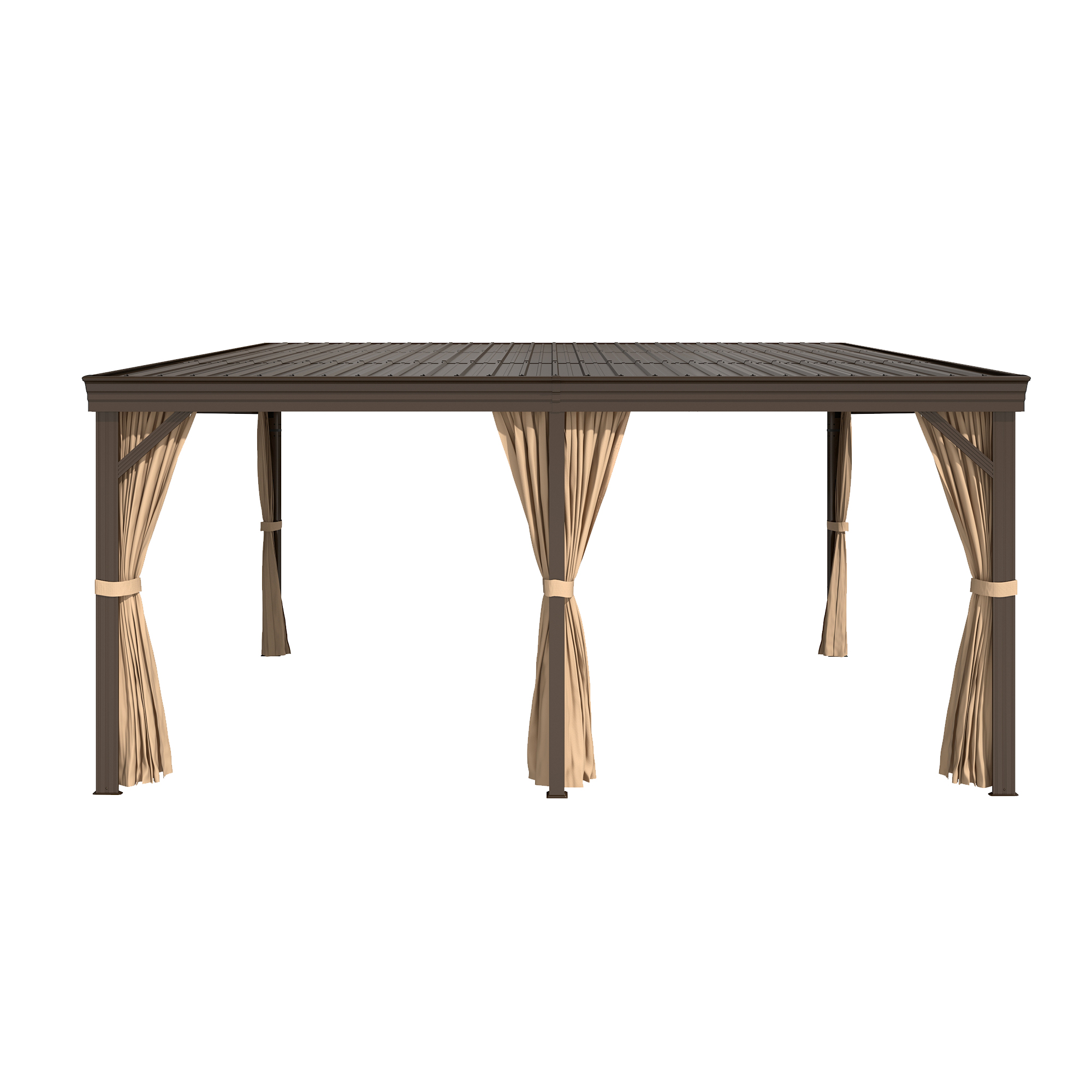 12x16FT Lean to Gazebo, Hardtop Wall Mounted Gazebo with Sloping Galvanized Steel Roof, Aluminum Frame, Drainage System, Curtains and Netting, for Patio, Deck, Garden, Backyard