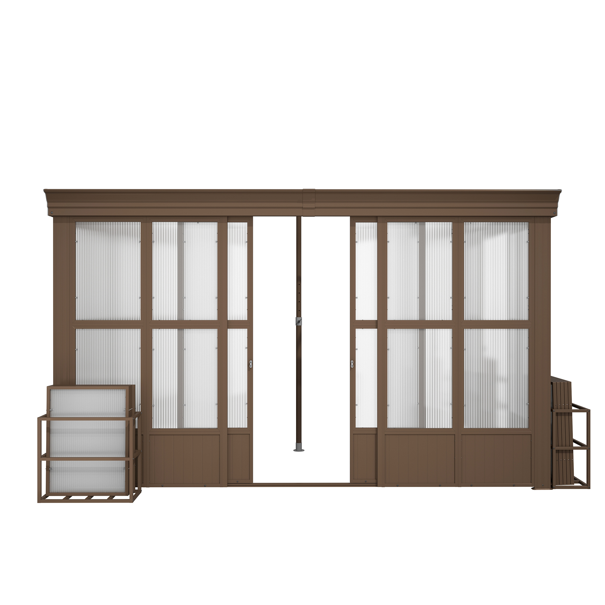 Lean-to Sunroom 10x12FT, Wall Mounted Solarium with Sloping Polycarbonate Roof, Detachable Polycarbonate Screens, 2 Lockable Sliding Doors, Aluminum Gazebo Against Wall Sun Room for Patio Deck