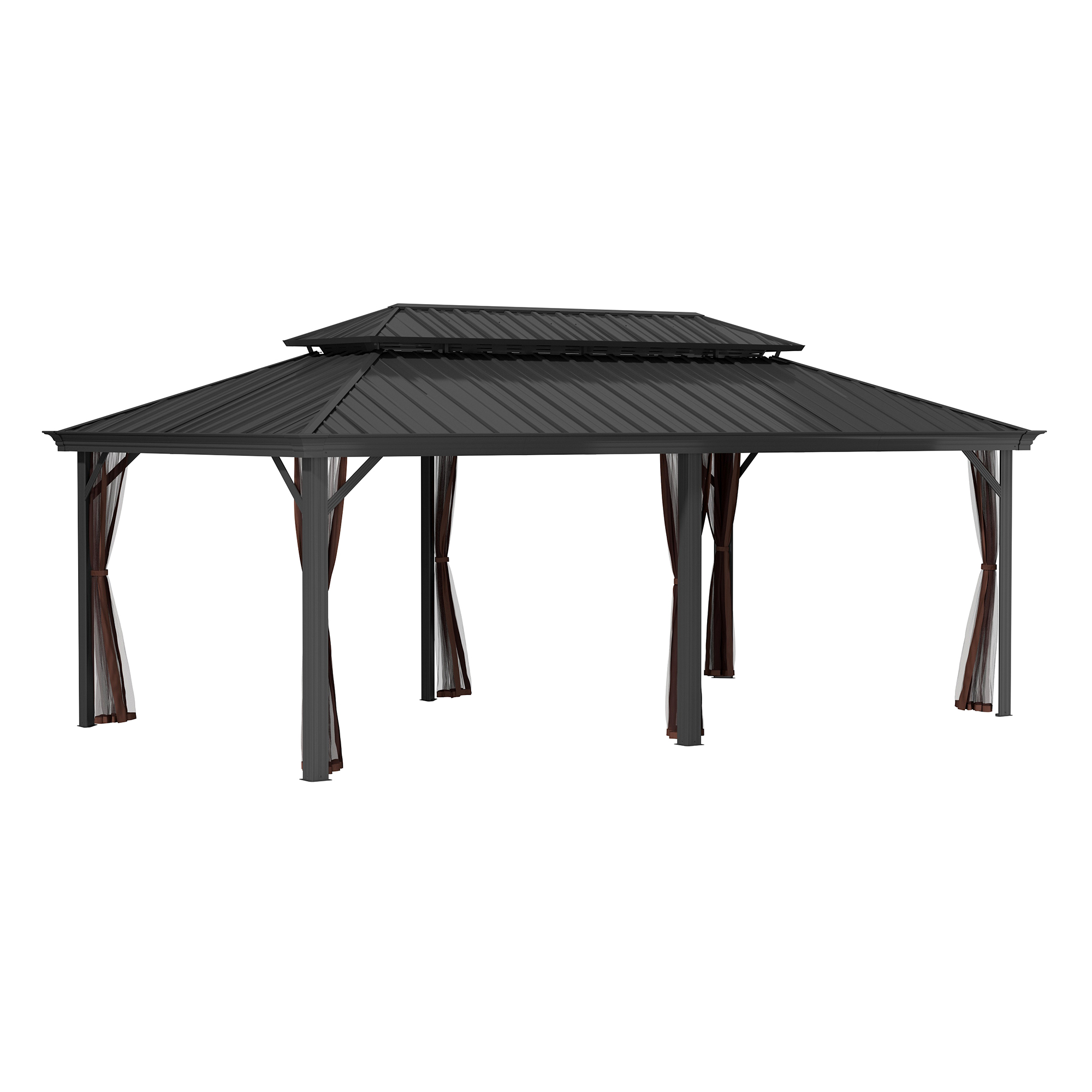 12x20 ft Double Roof Hard Top Aluminum Frame Gazebo with Netting