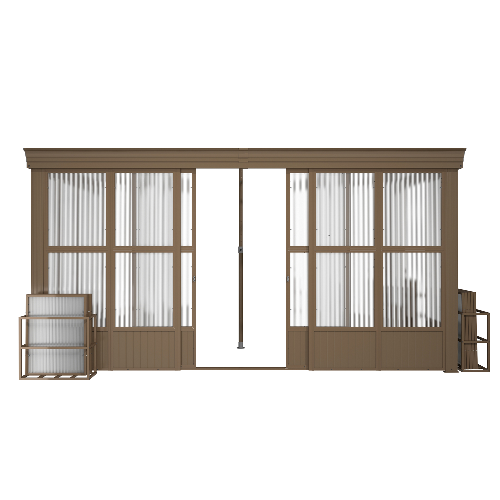 Wall Mounted Solarium with Sloping Polycarbonate Roof, Detachable Polycarbonate Screens, 2 Lockable Sliding Doors, Aluminum Gazebo Against Wall Sun Room for Patio Deck