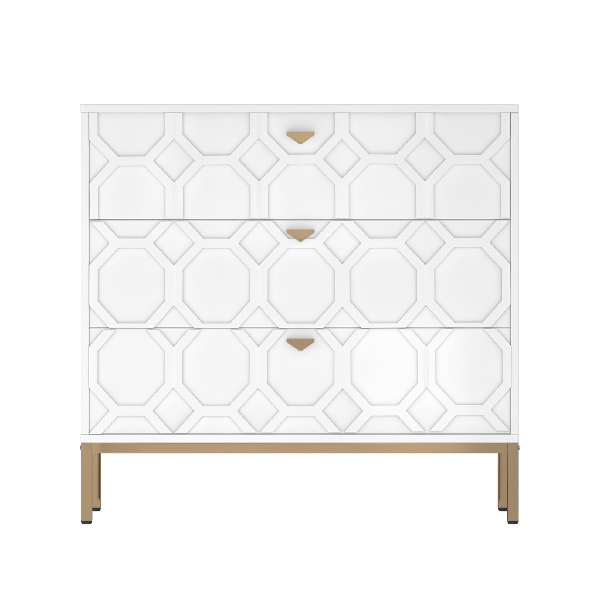 Boyel Living Honeycomb Wooden 3-Drawer Storage Cabinet Table in White