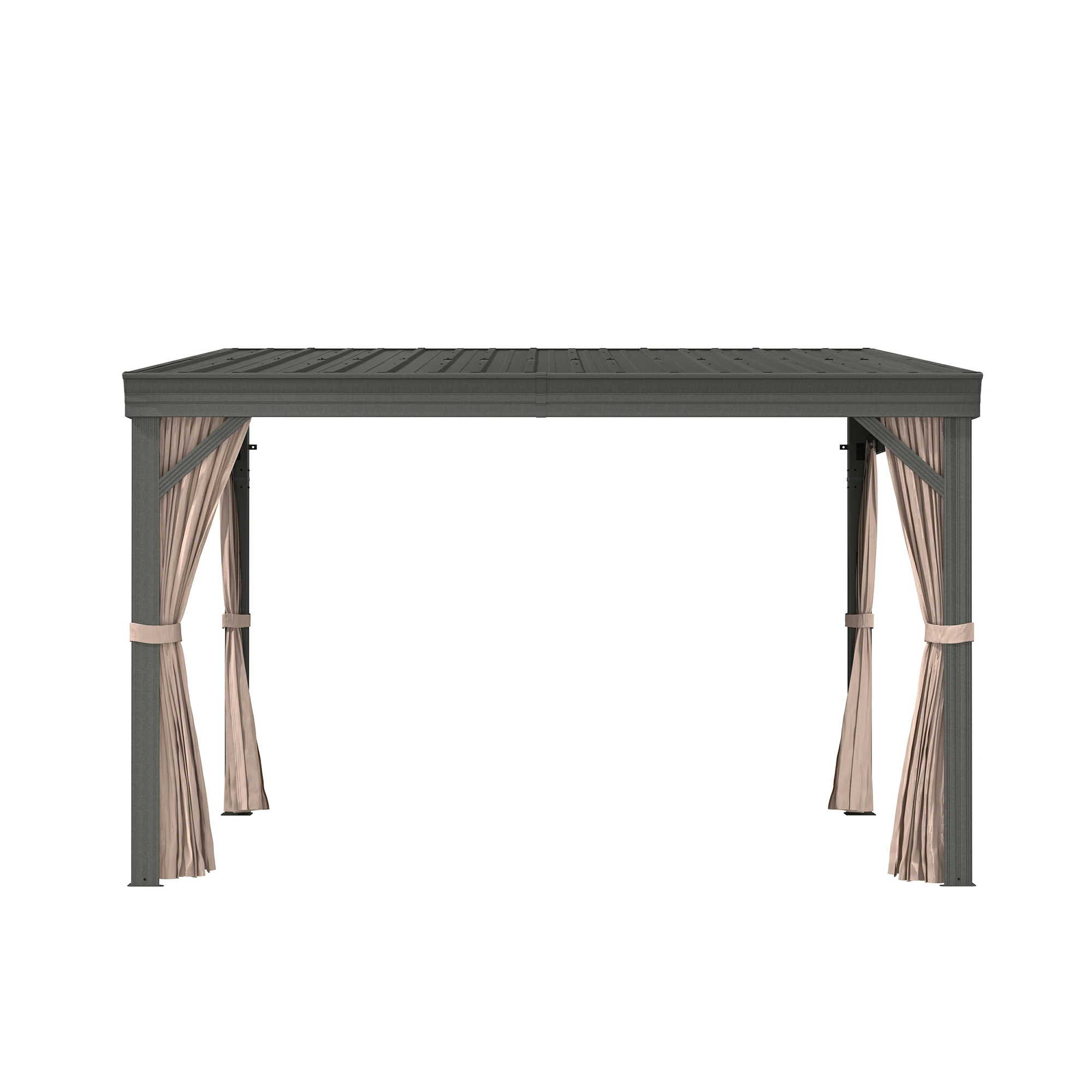 Outdoor Wall-Mounted Hardtop Gazebo Aluminum Frame Galvanized Steel Roof Sunroom with Curtains and Netting