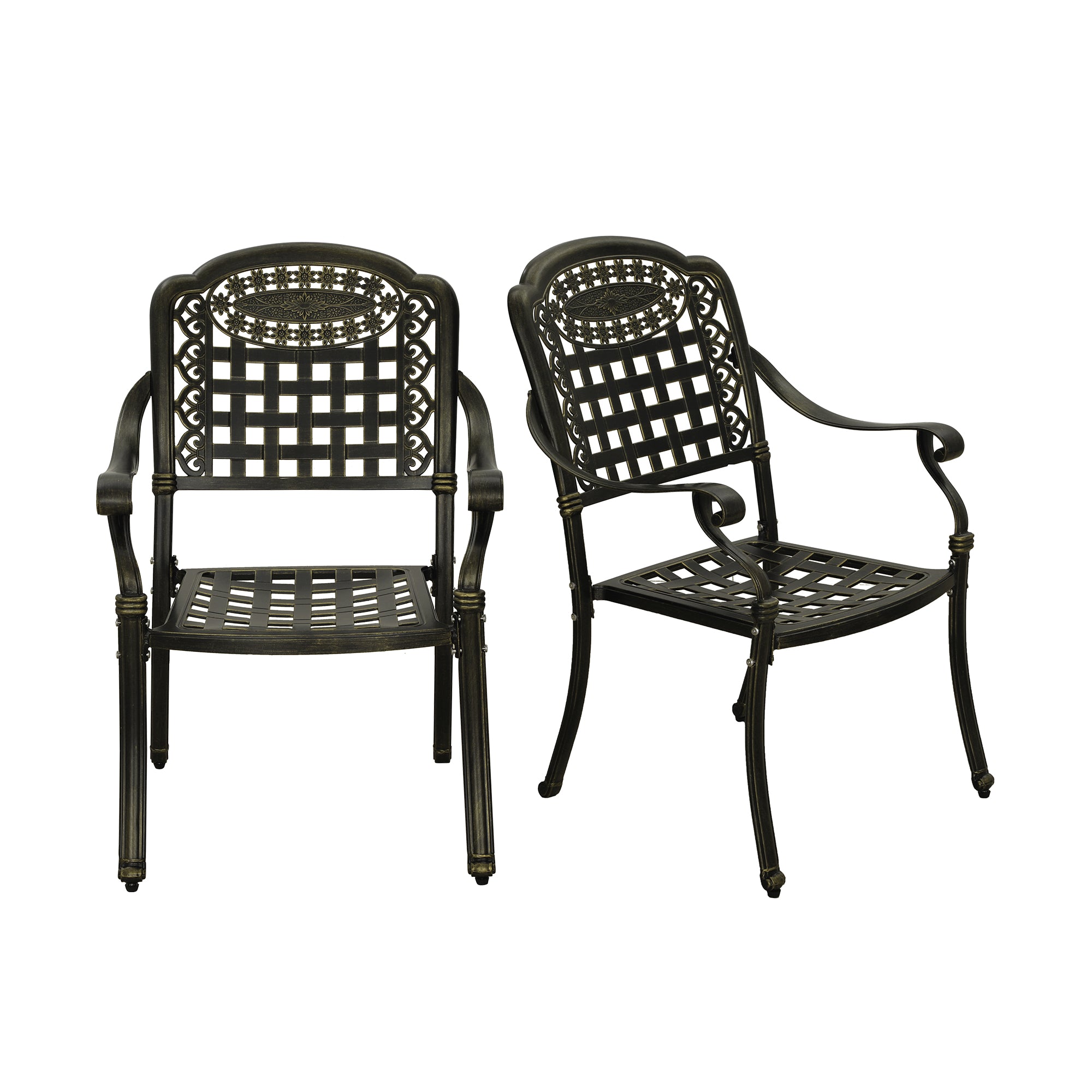 Cast Aluminium Patio Chairs Set of 2 White/Bronze Aluminum Frame Stationary Dining Chair with Mesh Seat