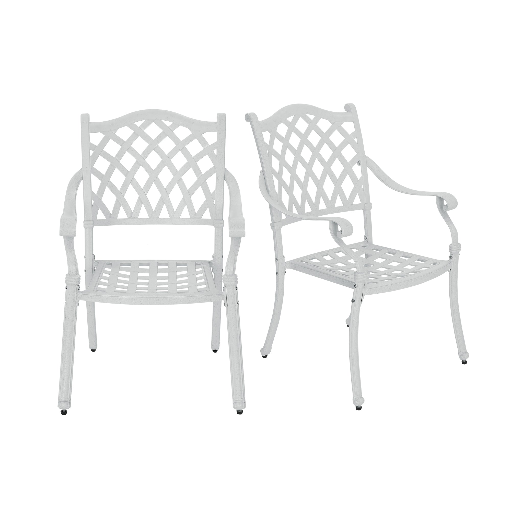Set of 2 Bronze/White Cast Aluminum Patio Dining Chairs