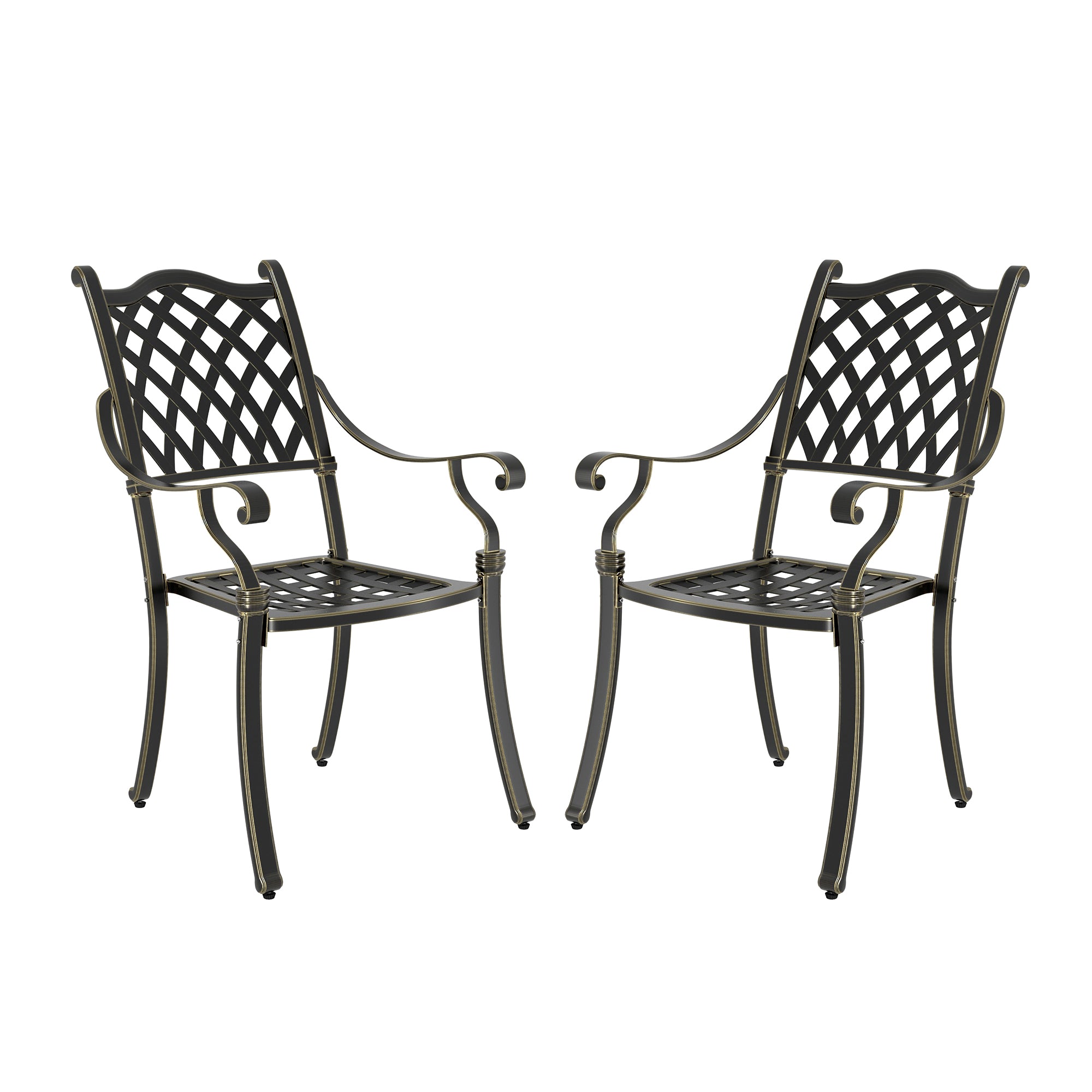 Set of 2 Bronze/White Cast Aluminum Patio Dining Chairs