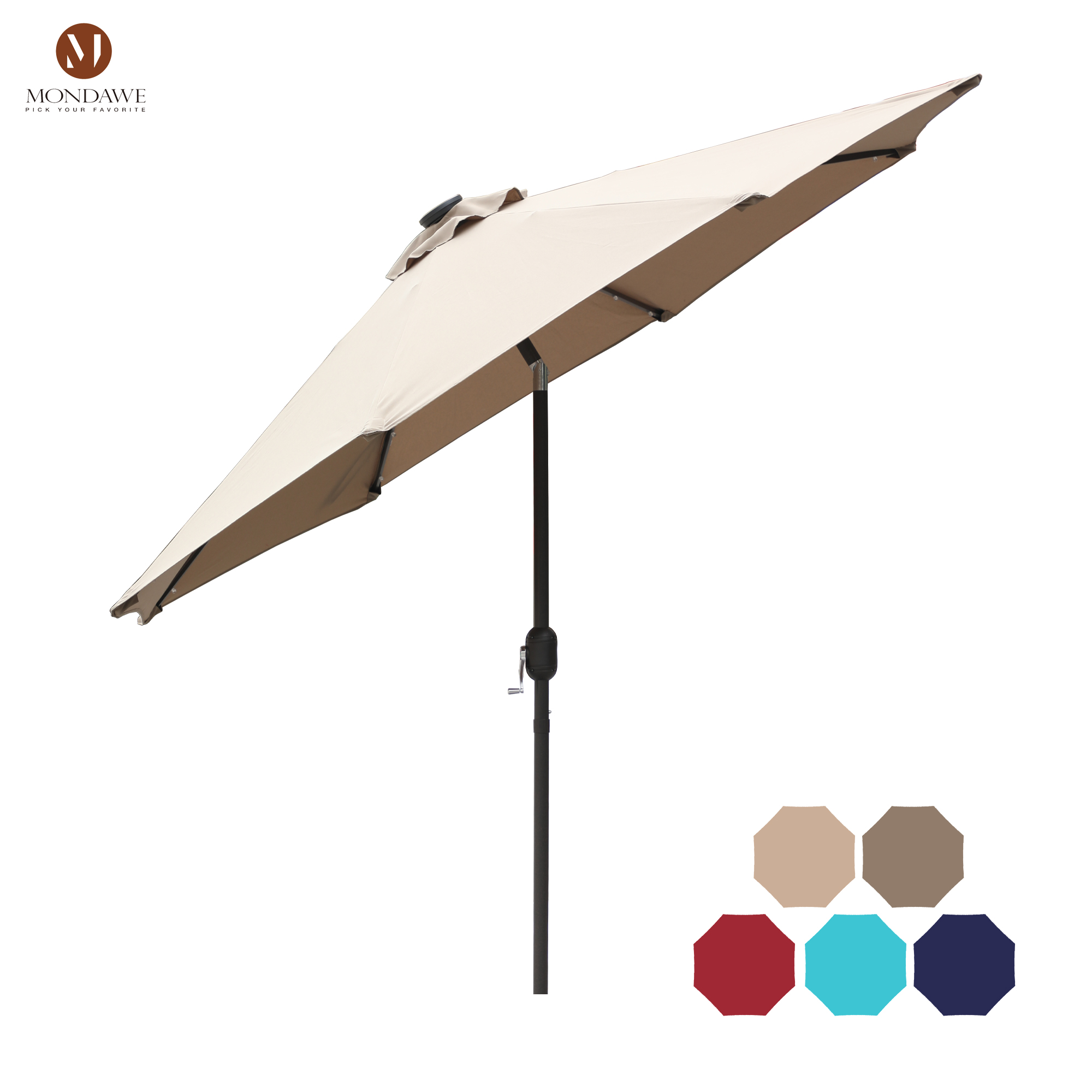 Mondawe 9 Ft 32 LED Round Solar Patio Market Umbrella-Mondawe