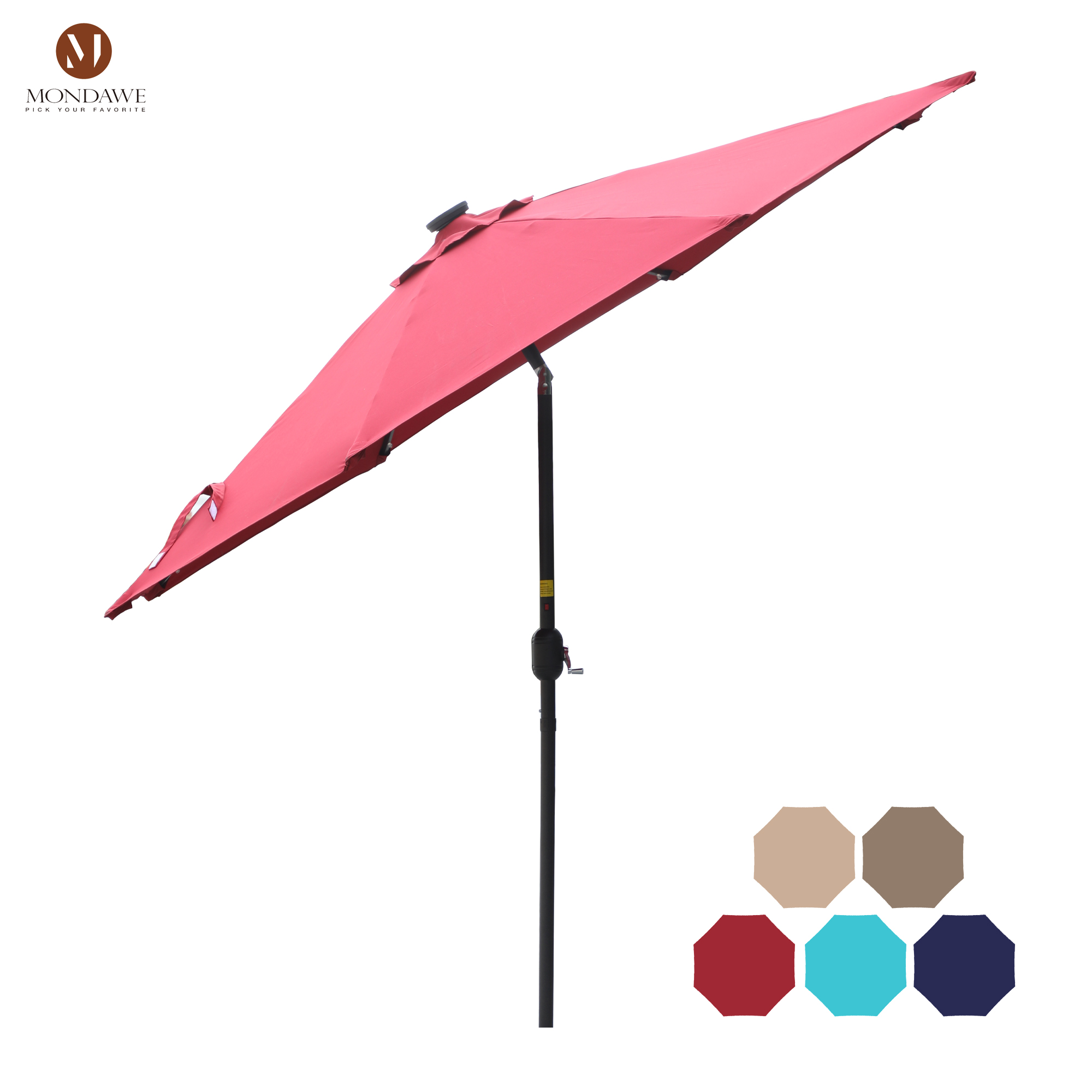 Mondawe 9 Ft 32 LED Round Solar Patio Market Umbrella-Mondawe