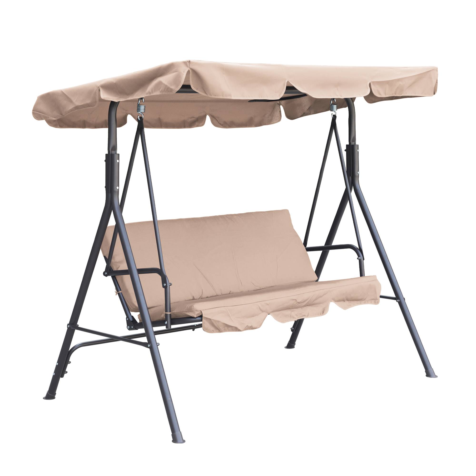 3-Person Steel Frame Outdoor Patio Porch Swing Chair with Adjustable Canopy