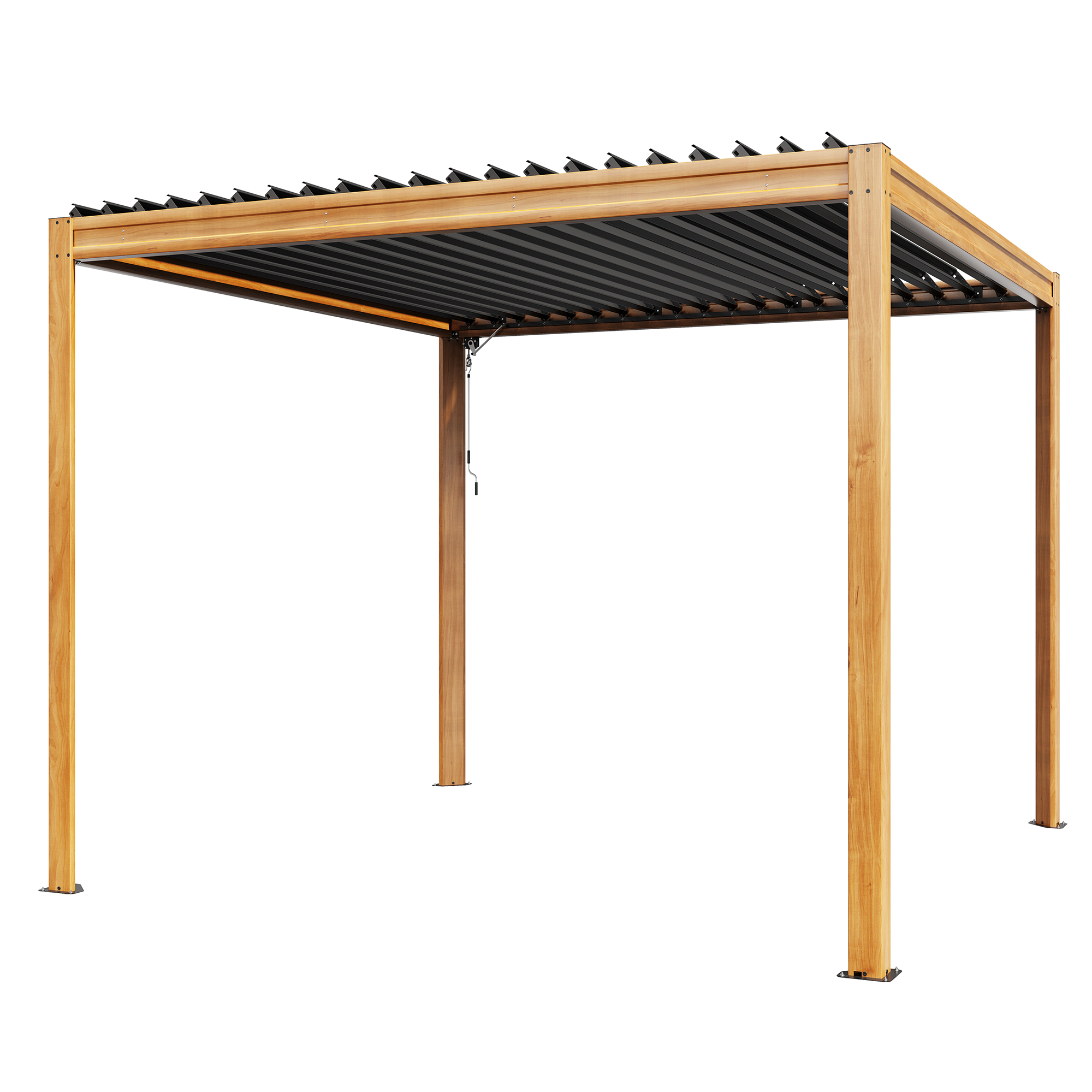 Louvered Pergola 10X10FT, Wood Grain Aluminum Pergola with Adjustable Roof, Wood Looking Aluminum Frame, Efficient Drainage System, Outdoor Pergola for Patio, Deck, Garden