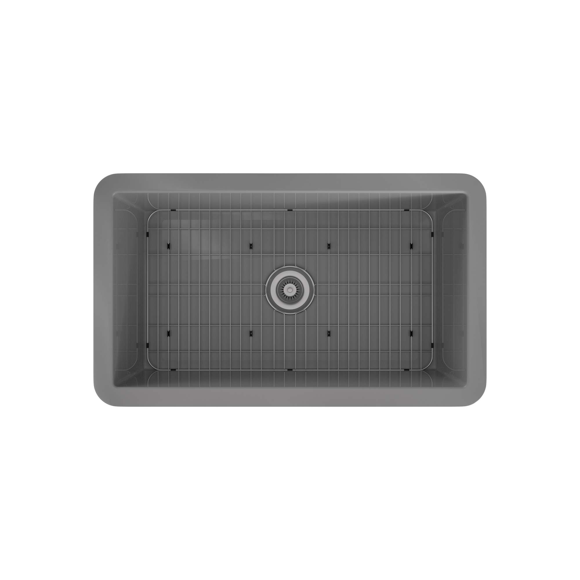 Matte Gray ingle Bowl Fireclay Kitchen Sink with Grid and Drainer，Undermount