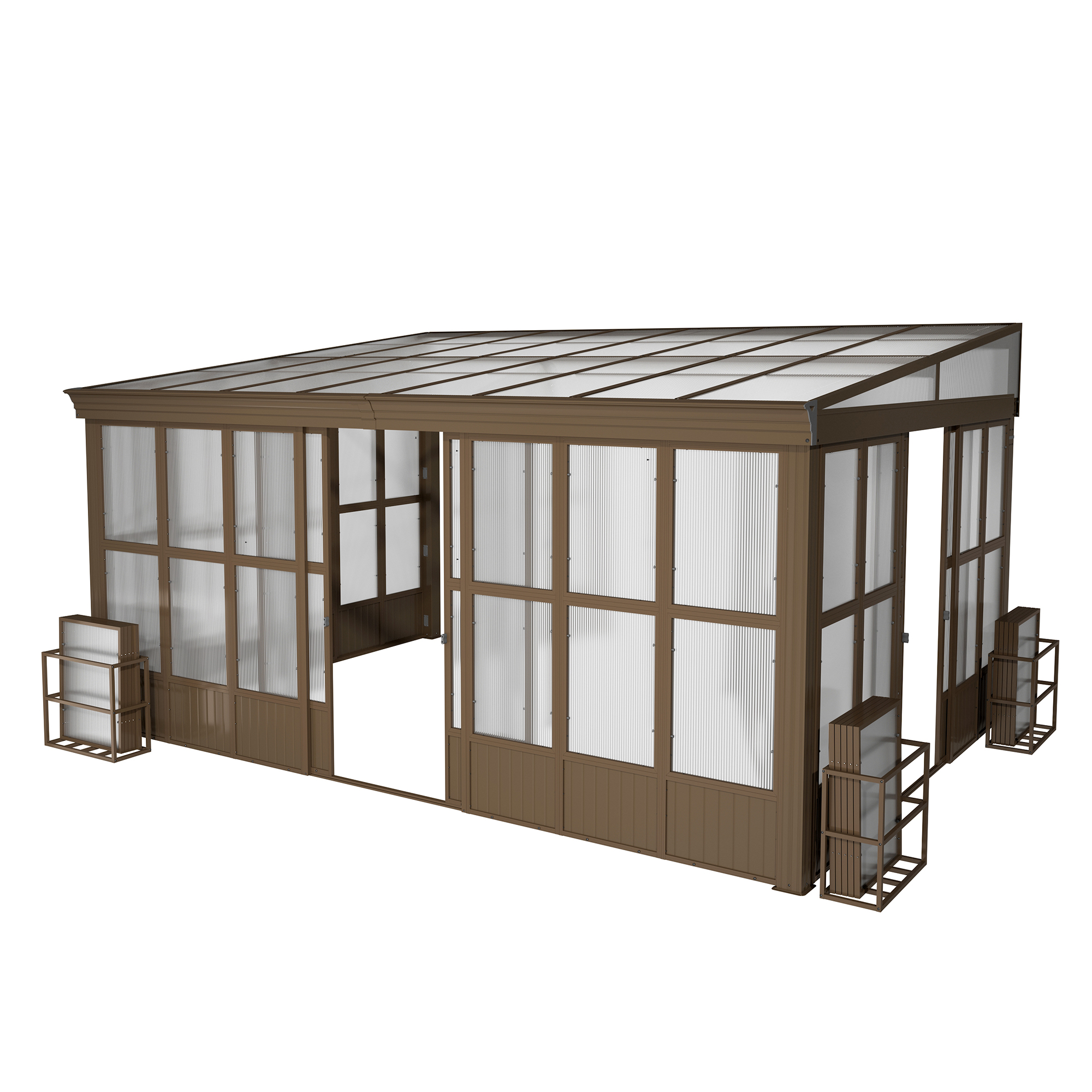 Wall Mounted Solarium with Sloping Polycarbonate Roof, Detachable Polycarbonate Screens, 2 Lockable Sliding Doors, Aluminum Gazebo Against Wall Sun Room for Patio Deck