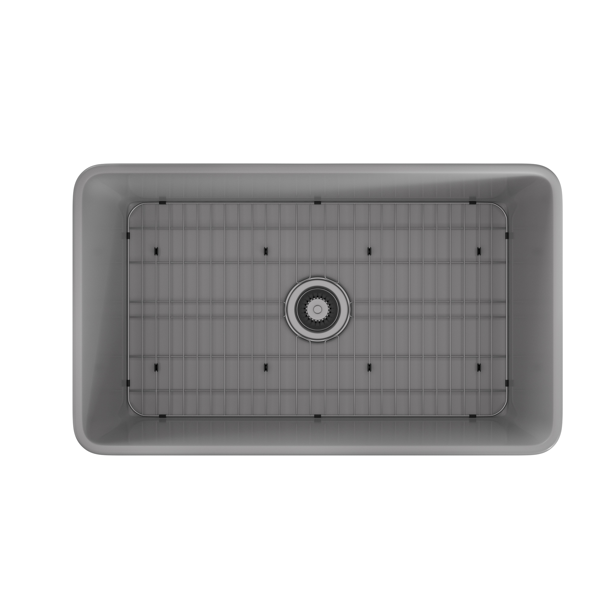 Matte Grey Farmhouse Apron Front Fireclay Single Sink with Grid and Drainer 