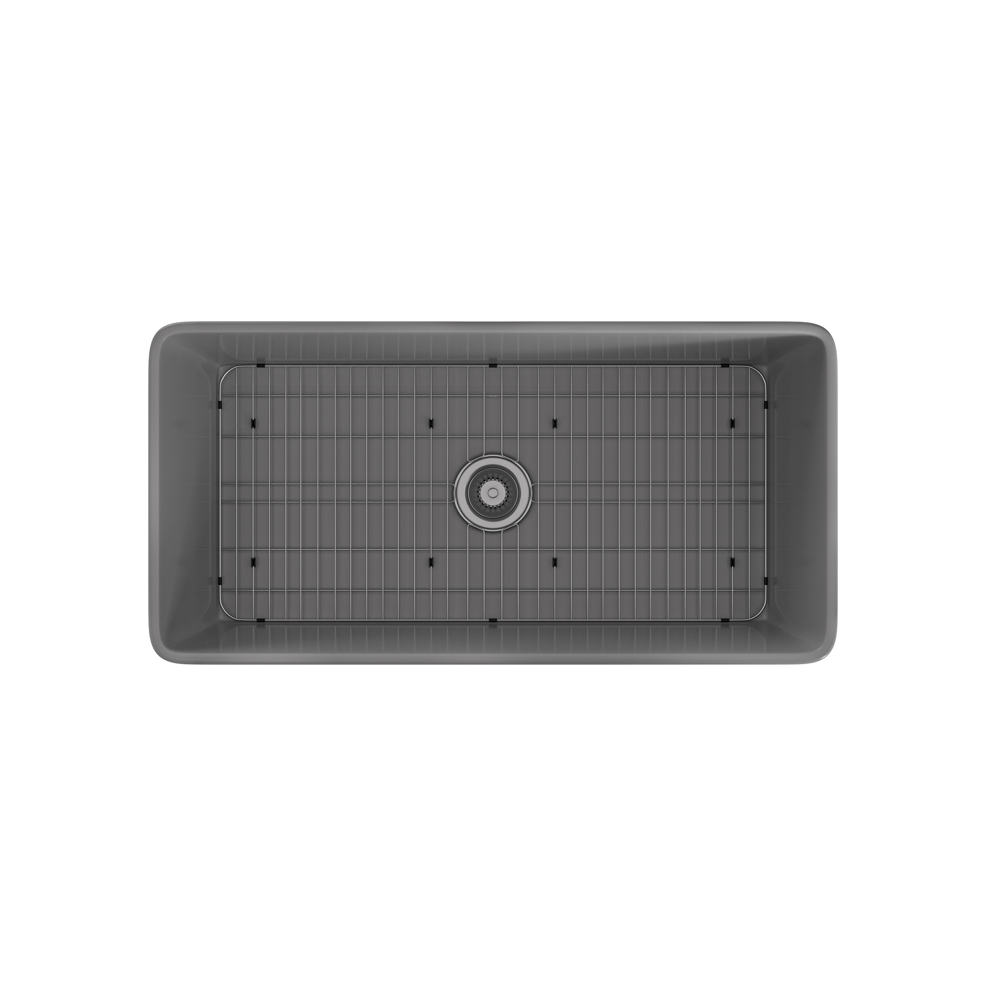 Matte Grey Farmhouse Apron Front Fireclay Single Sink with Grid and Drainer 