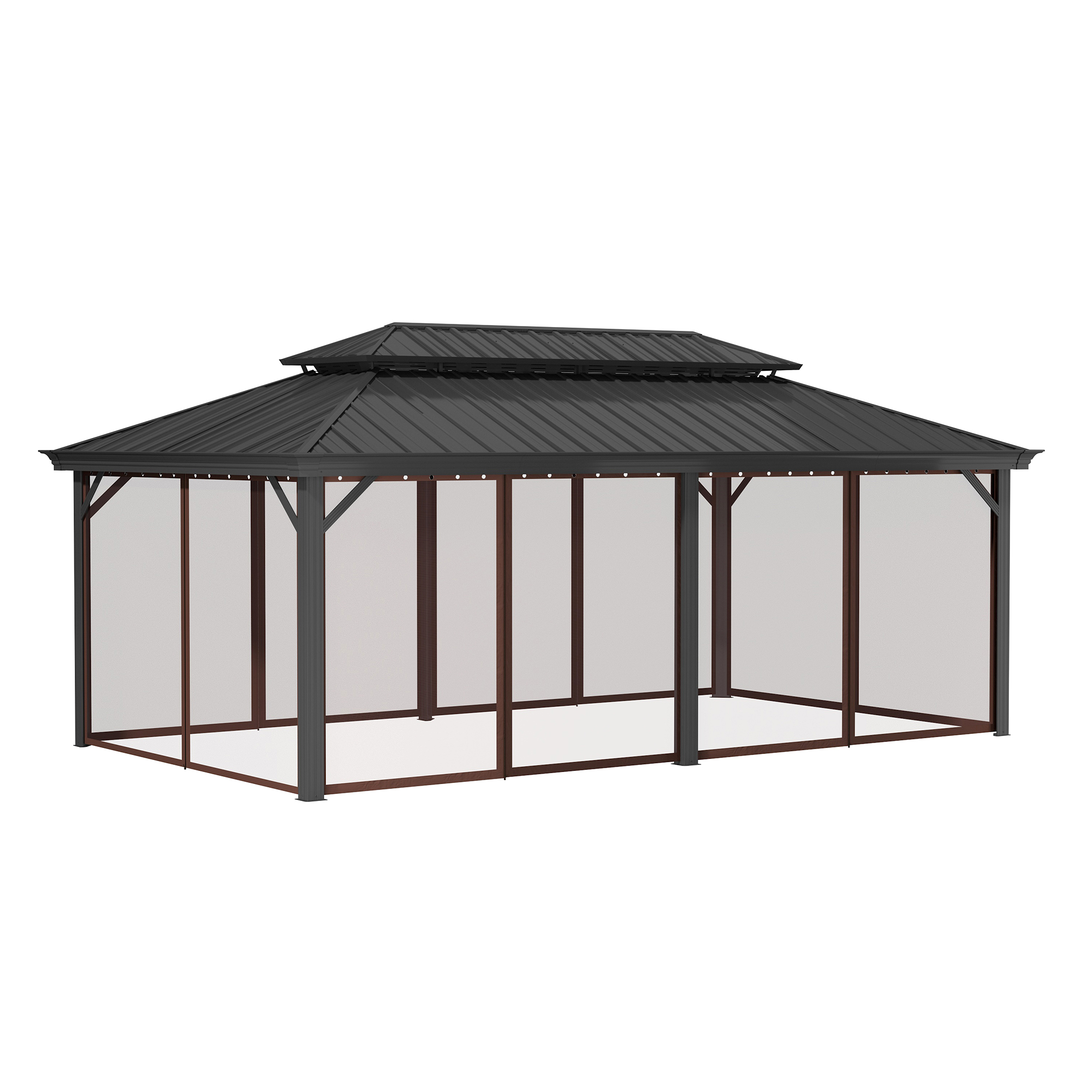 12x20 ft Double Roof Hard Top Aluminum Frame Gazebo with Netting