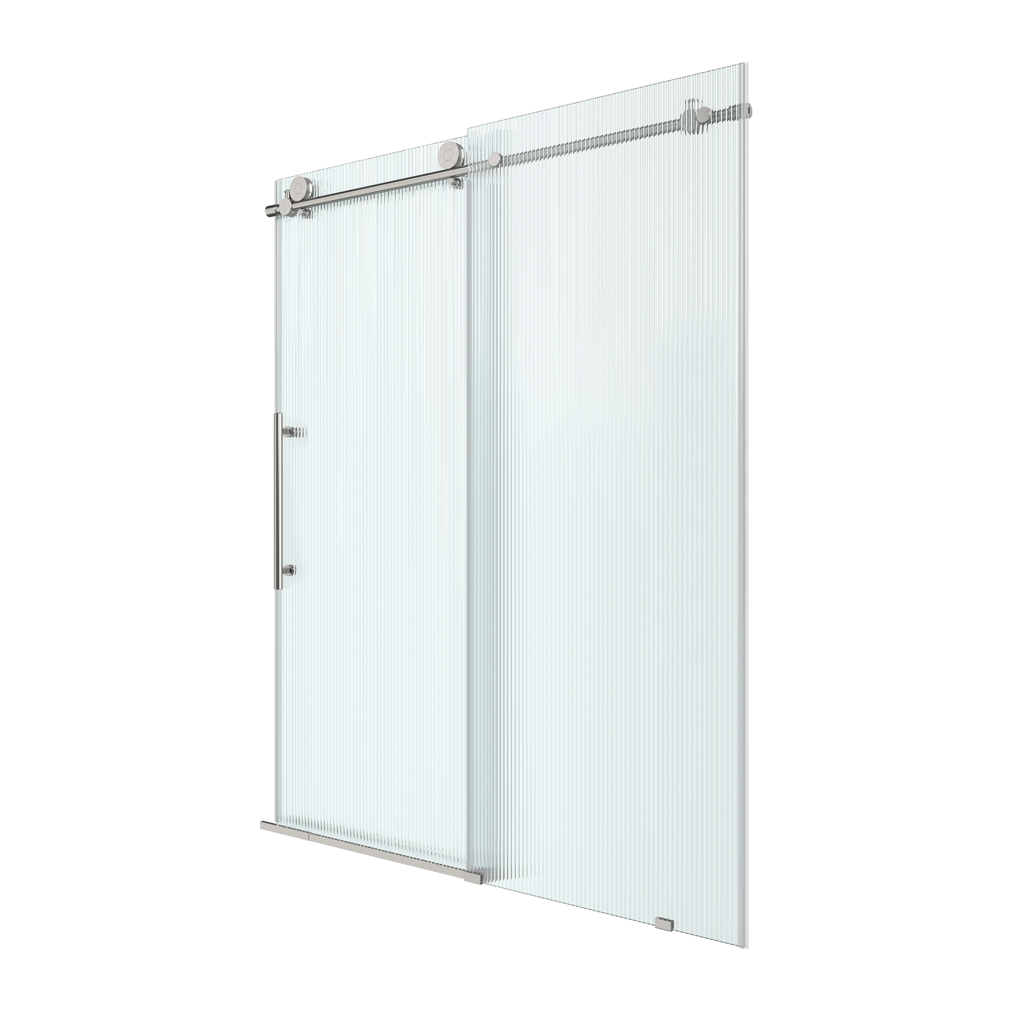 Double sliding frameless shower door with 10mm grooved tempered glass
