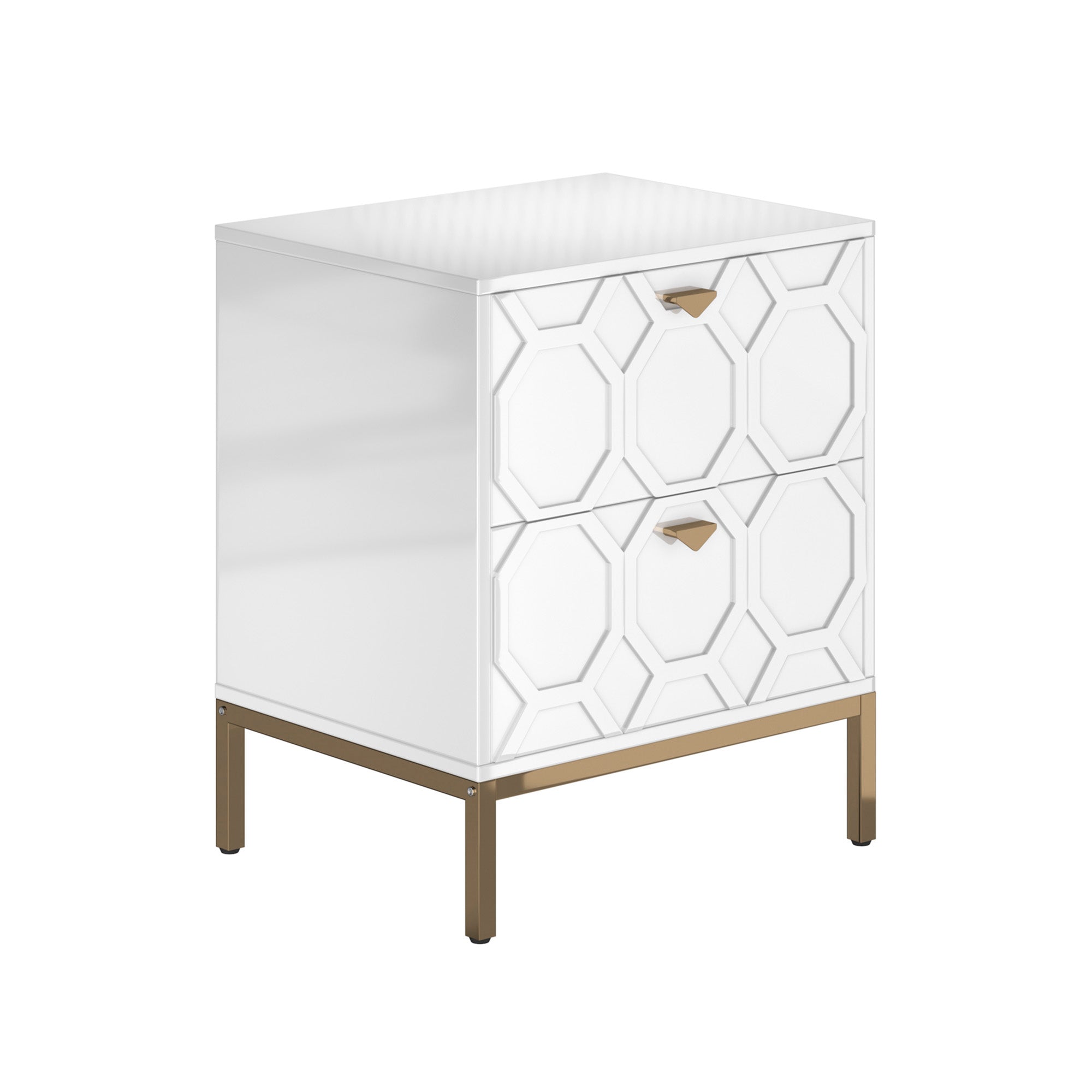Boyel Living Honeycomb Wooden 2-Drawer Side Table in White