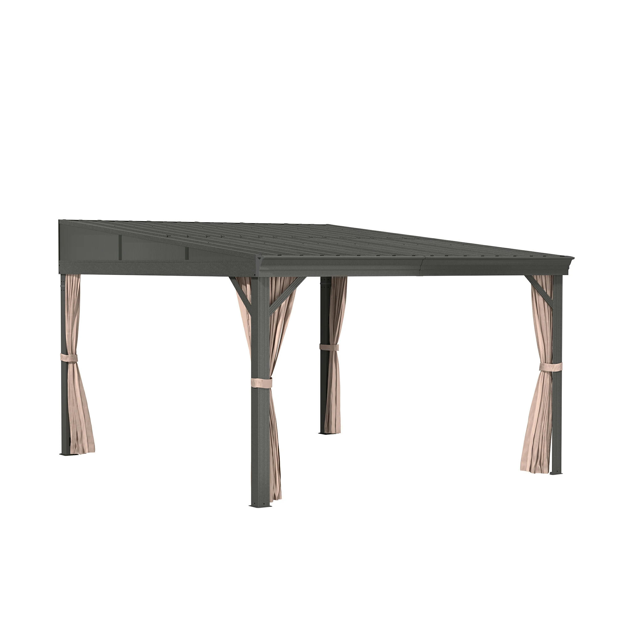 Outdoor Wall-Mounted Hardtop Gazebo Aluminum Frame Galvanized Steel Roof Sunroom with Curtains and Netting