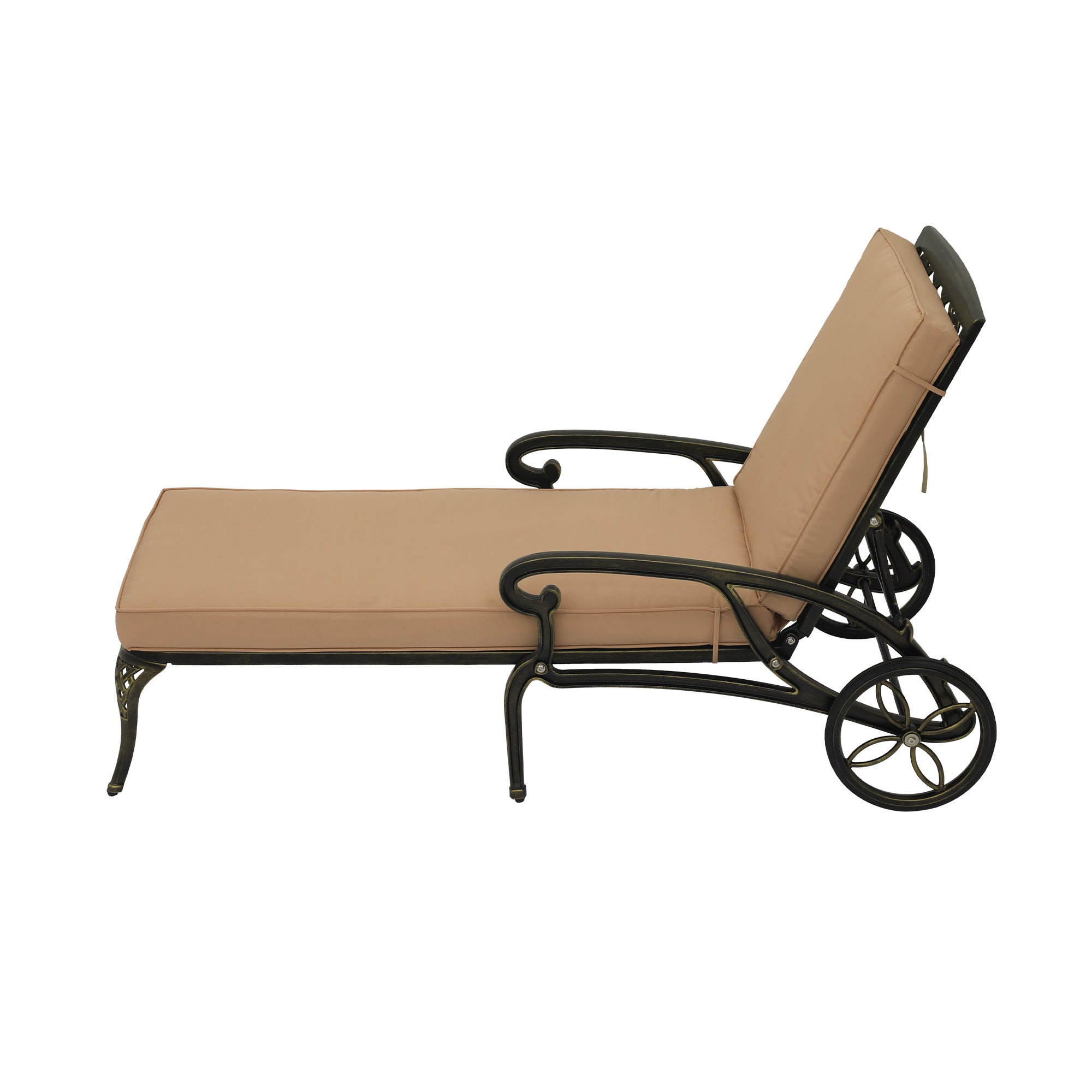 Cast Aluminum Outdoor Chaise Lounge with Removable Beige/Red Cushion