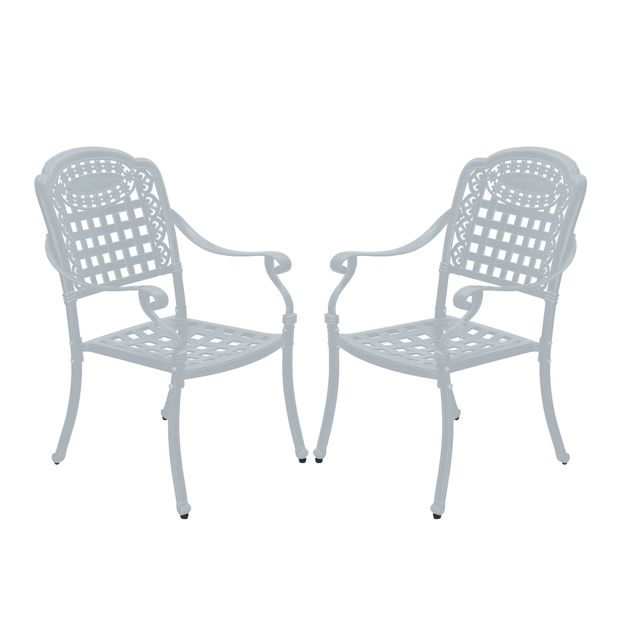 Cast Aluminium Patio Chairs Set of 2 White/Bronze Aluminum Frame Stationary Dining Chair with Mesh Seat