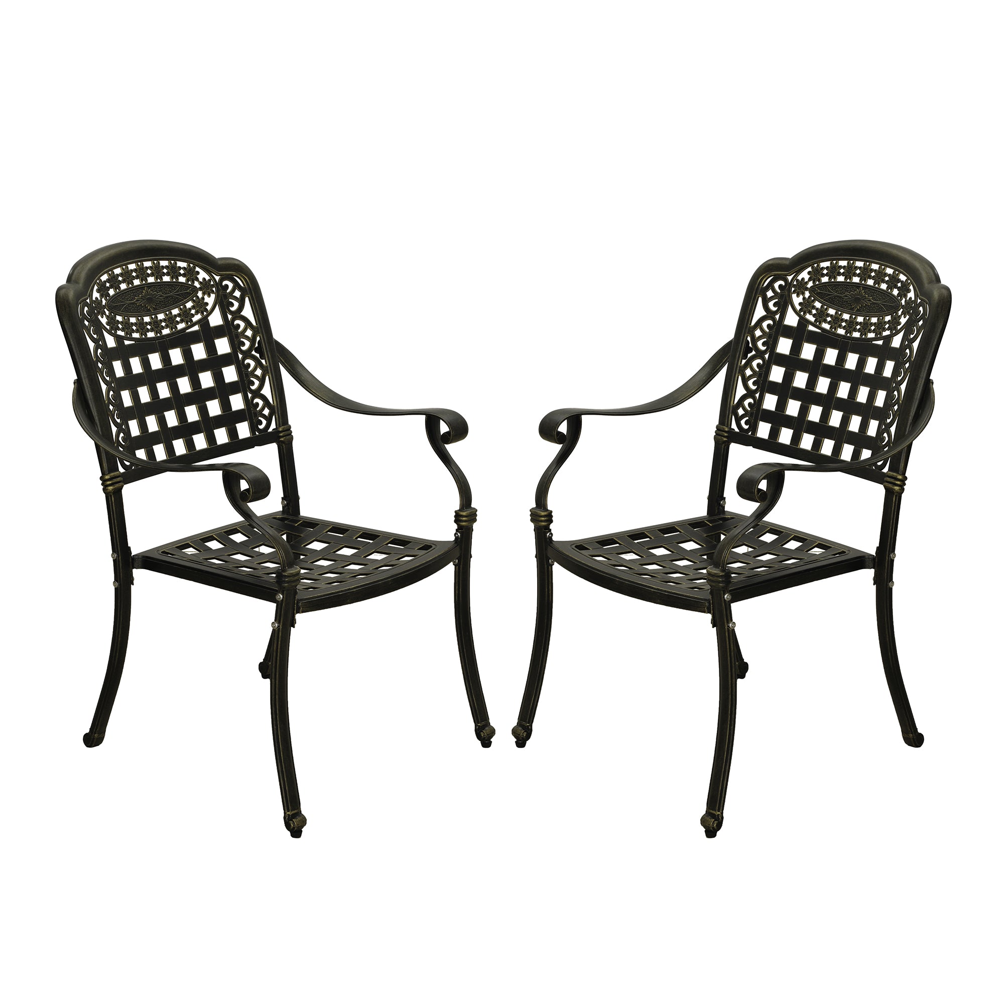 Cast Aluminium Patio Chairs Set of 2 White/Bronze Aluminum Frame Stationary Dining Chair with Mesh Seat