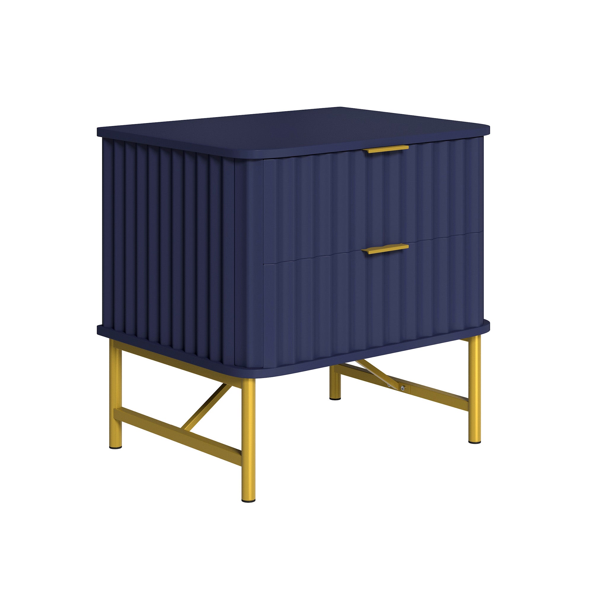 19 Inch Nightstand，Modern End Table with 2 Drawers，2 Tier Side Table with Gold Legs for Bedroom, Living Room, Black