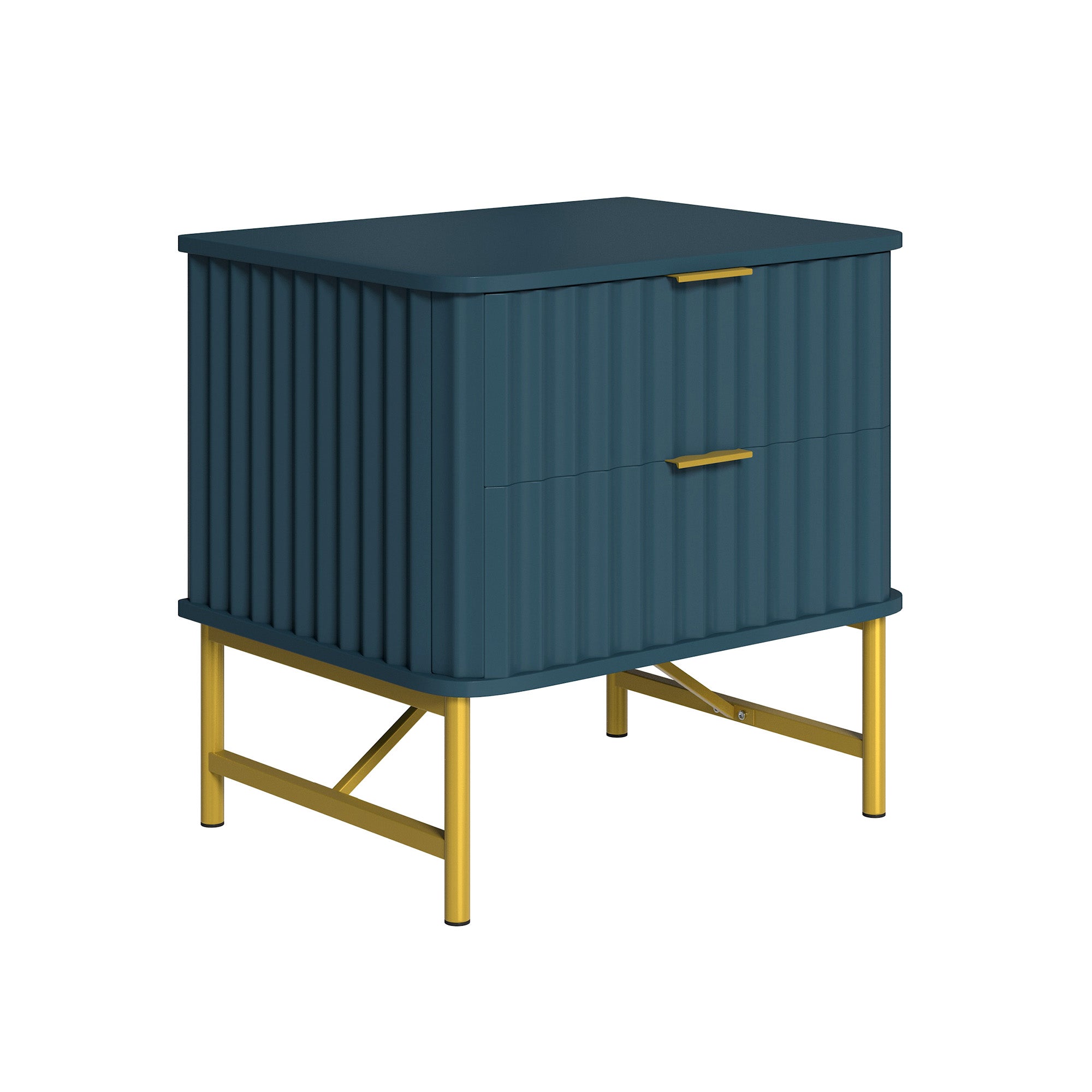 19 Inch Nightstand，Modern End Table with 2 Drawers，2 Tier Side Table with Gold Legs for Bedroom, Living Room, Black