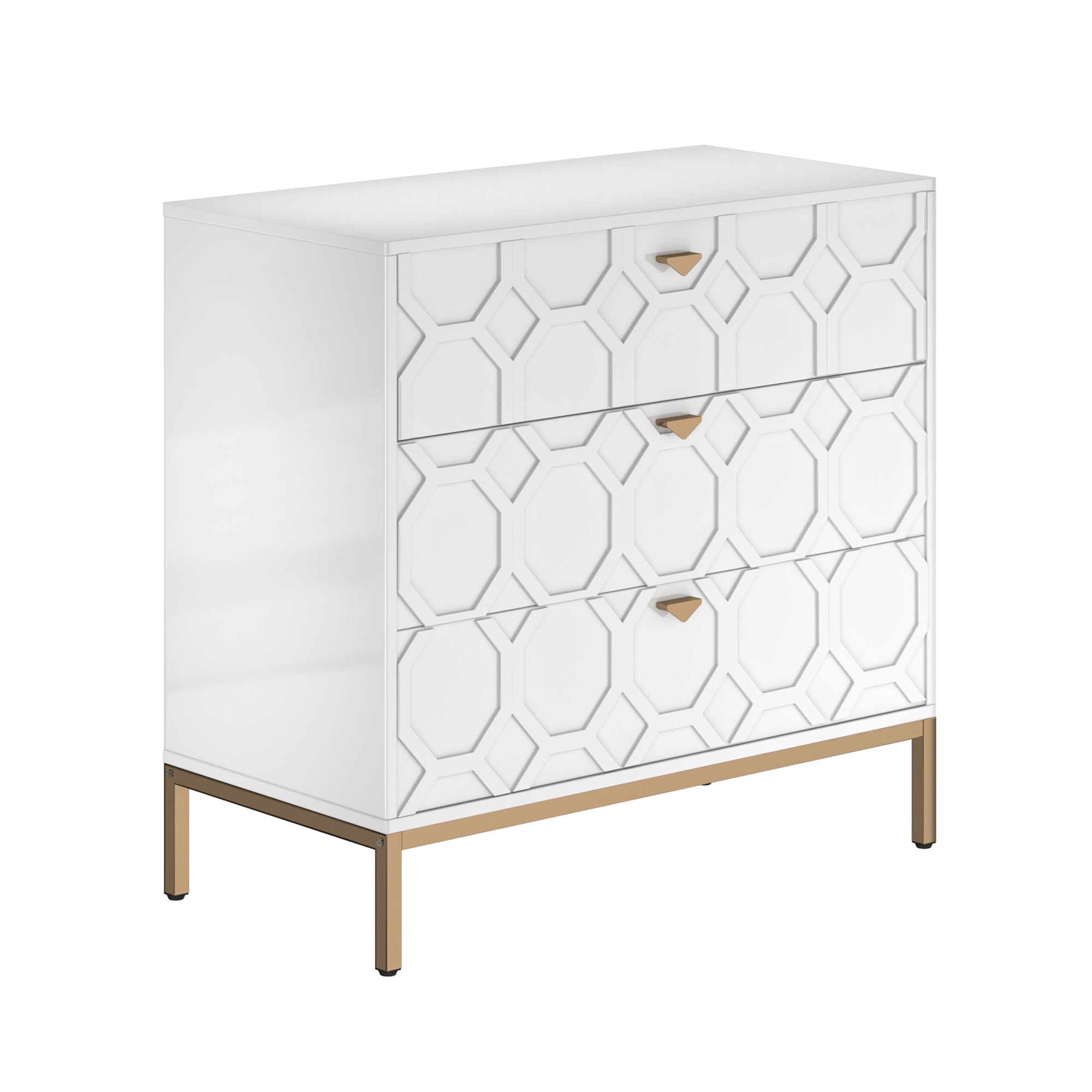 Boyel Living Honeycomb Wooden 3-Drawer Storage Cabinet Table in White