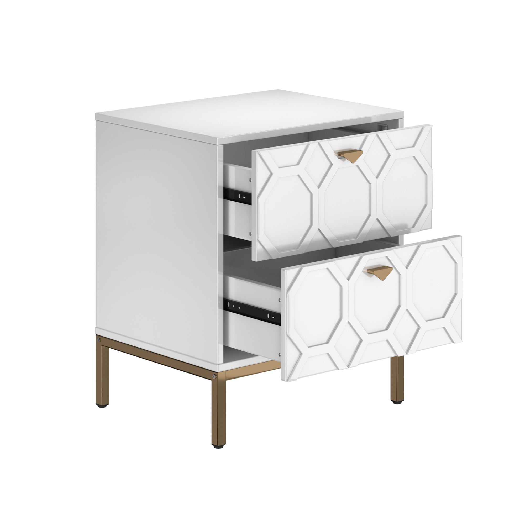 Boyel Living Honeycomb Wooden 2-Drawer Side Table in White