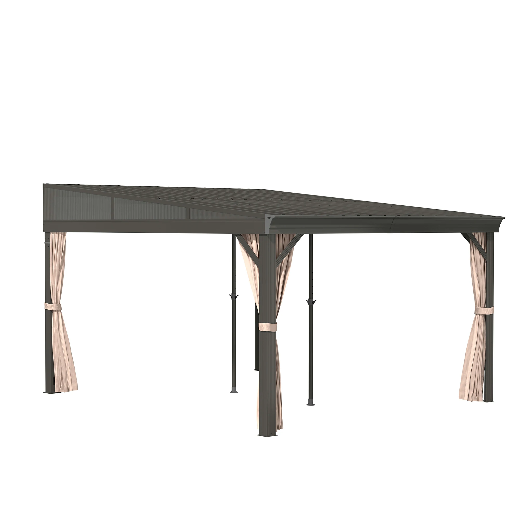 Outdoor Wall-Mounted Hardtop Gazebo Aluminum Frame Galvanized Steel Roof Sunroom with Curtains and Netting