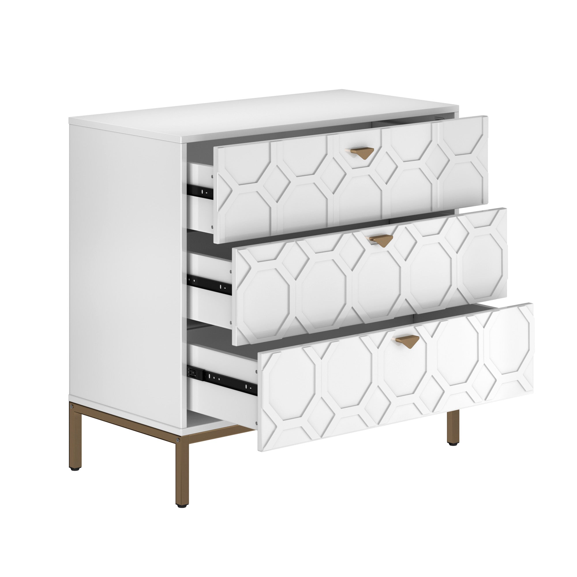 Boyel Living Honeycomb Wooden 3-Drawer Storage Cabinet Table in White