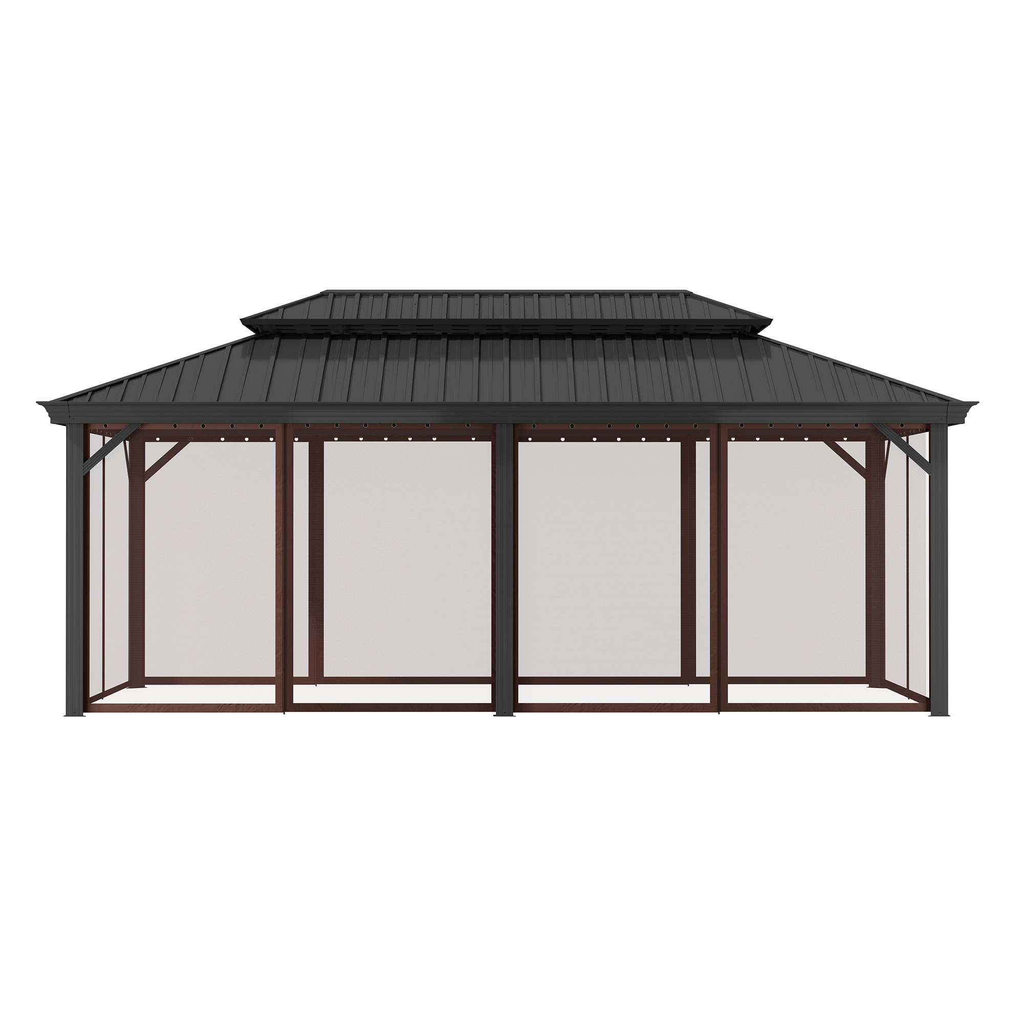 12x20 ft Double Roof Hard Top Aluminum Frame Gazebo with Netting