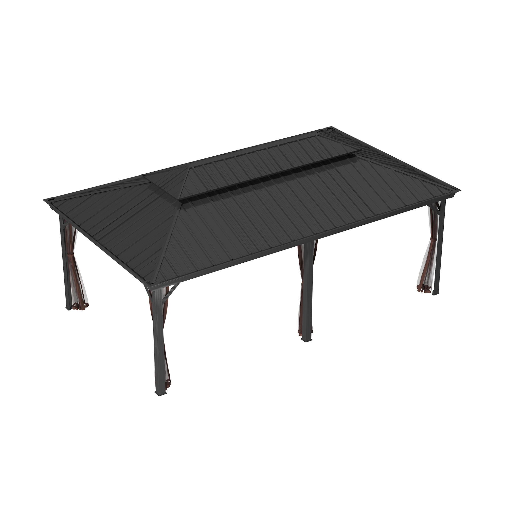 12x20 ft Double Roof Hard Top Aluminum Frame Gazebo with Netting