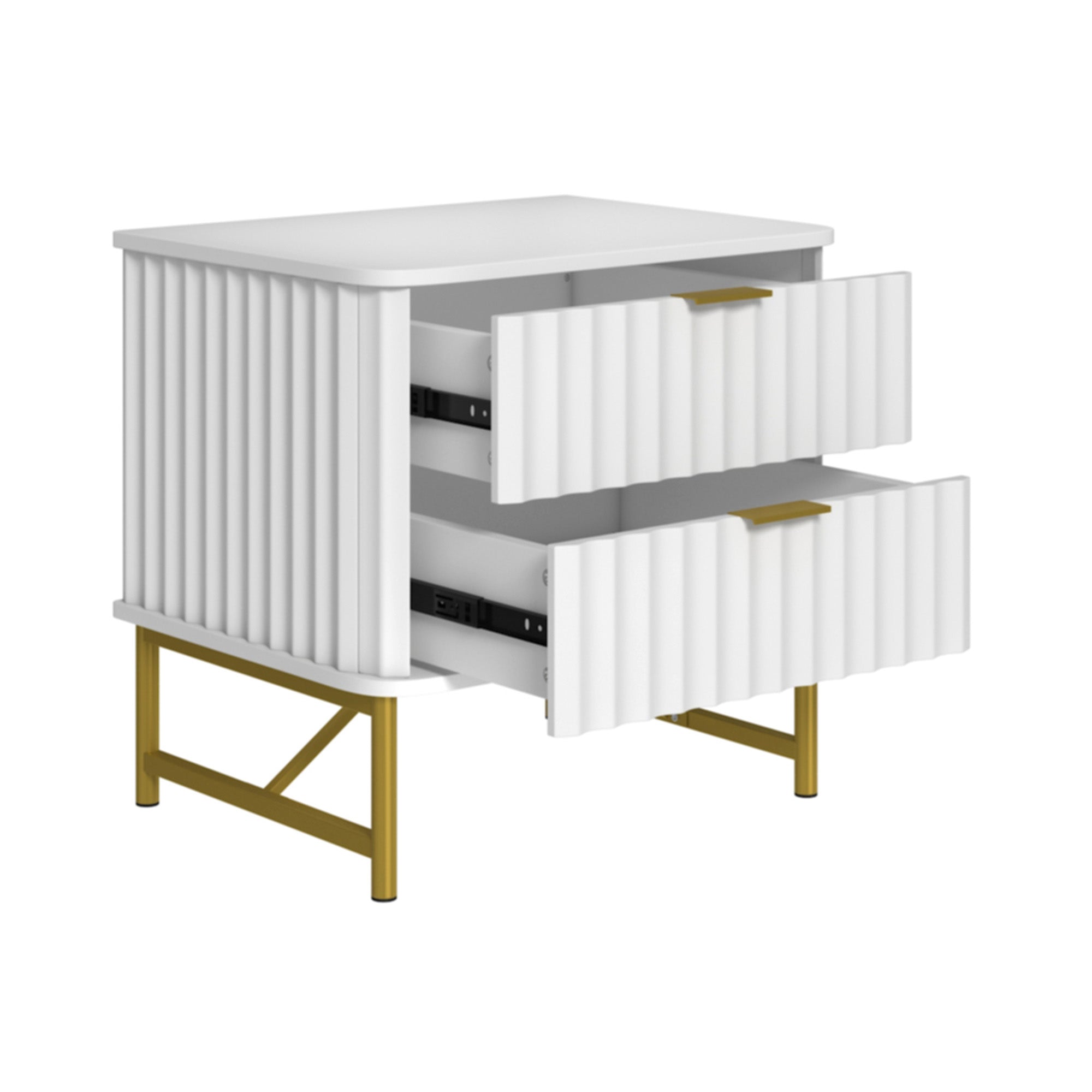 19 Inch Nightstand，Modern End Table with 2 Drawers，2 Tier Side Table with Gold Legs for Bedroom, Living Room, Black