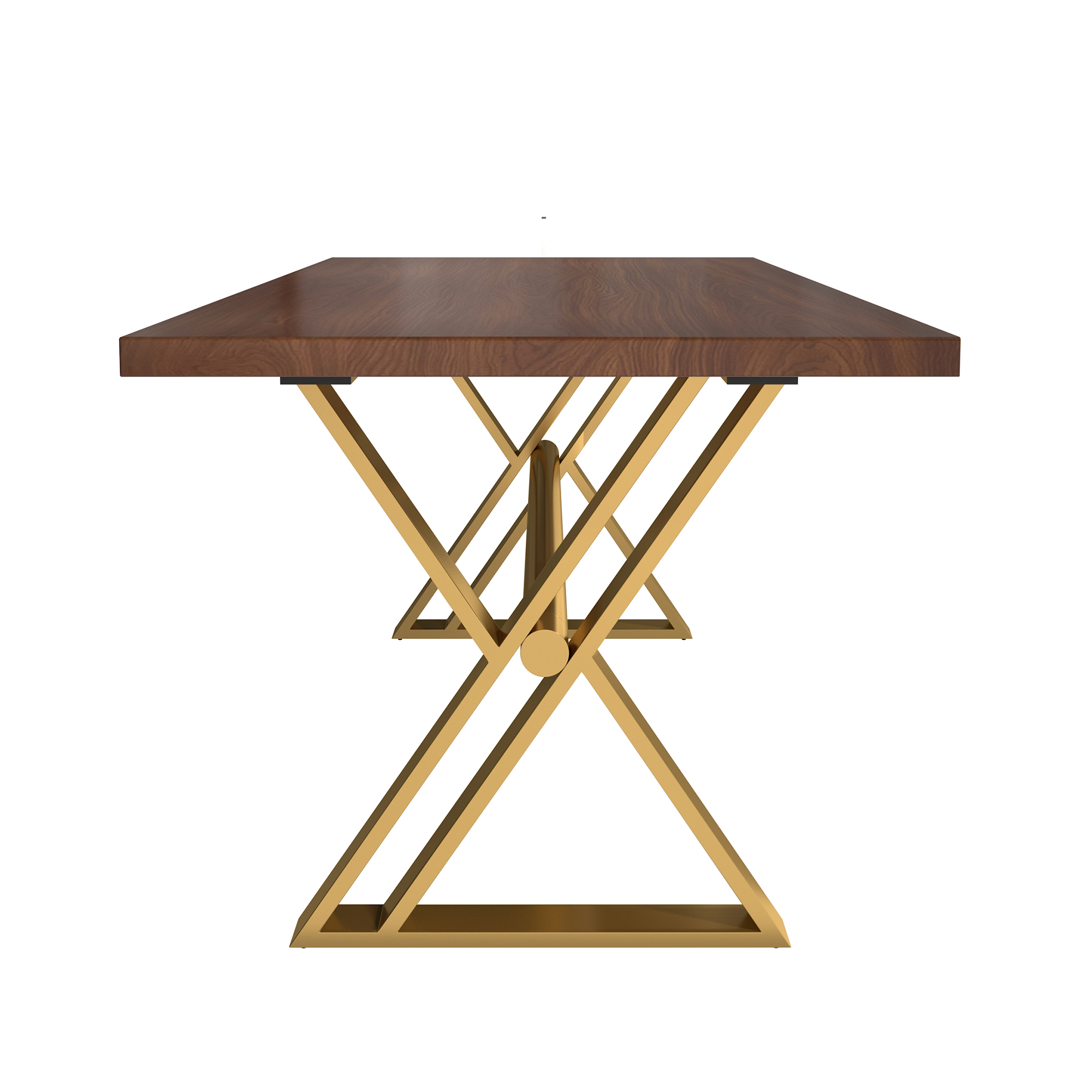 Brown/White Walnut Wood 70.87 in. Cross Legs Dining Table Seats-6