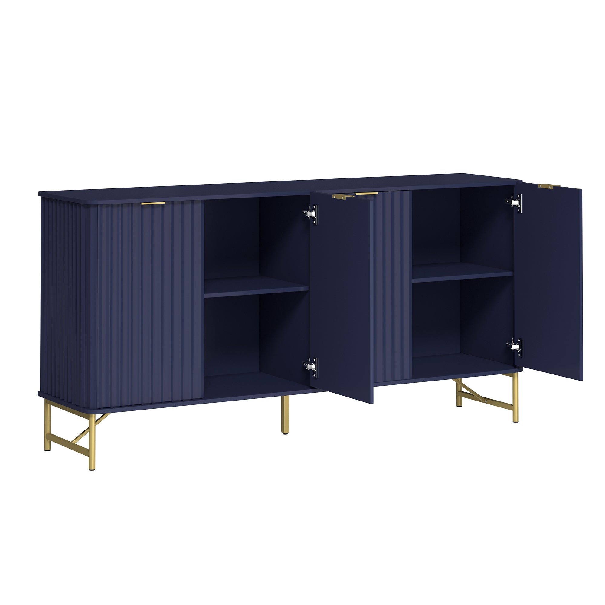 Storage Cabinet with 4 Doors，63 Inch Monden Accent Cabinet，Free-Standing Sideboard with Gold Legs for Hallway, Living Room
