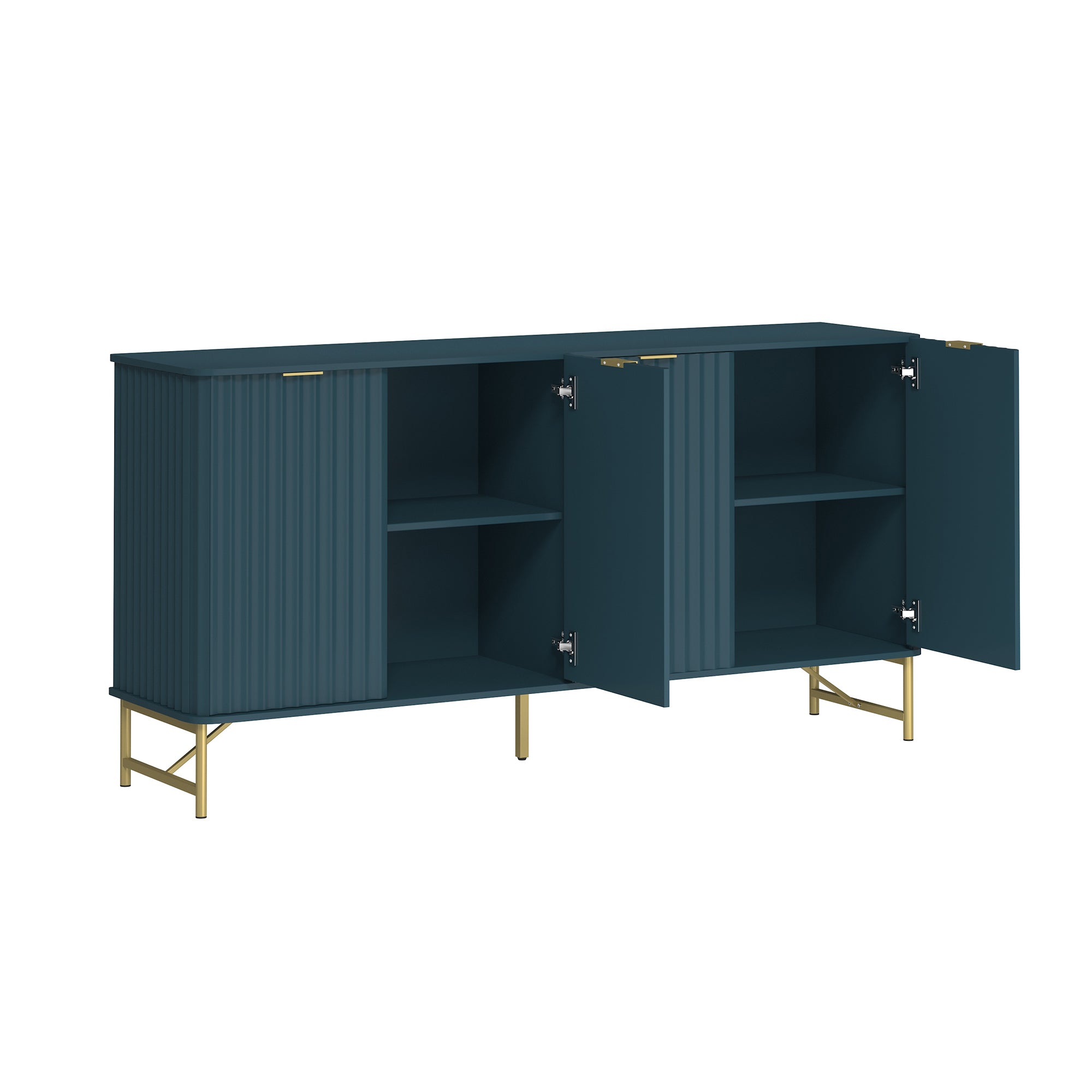 Storage Cabinet with 4 Doors，63 Inch Monden Accent Cabinet，Free-Standing Sideboard with Gold Legs for Hallway, Living Room