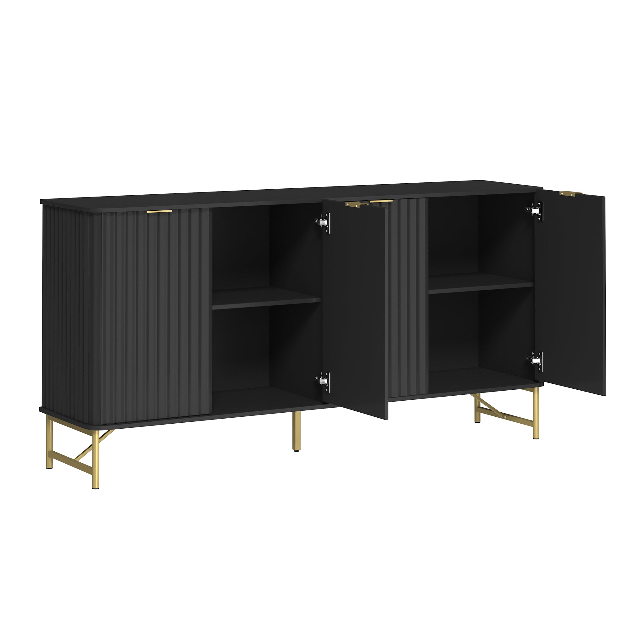 Storage Cabinet with 4 Doors，63 Inch Monden Accent Cabinet，Free-Standing Sideboard with Gold Legs for Hallway, Living Room