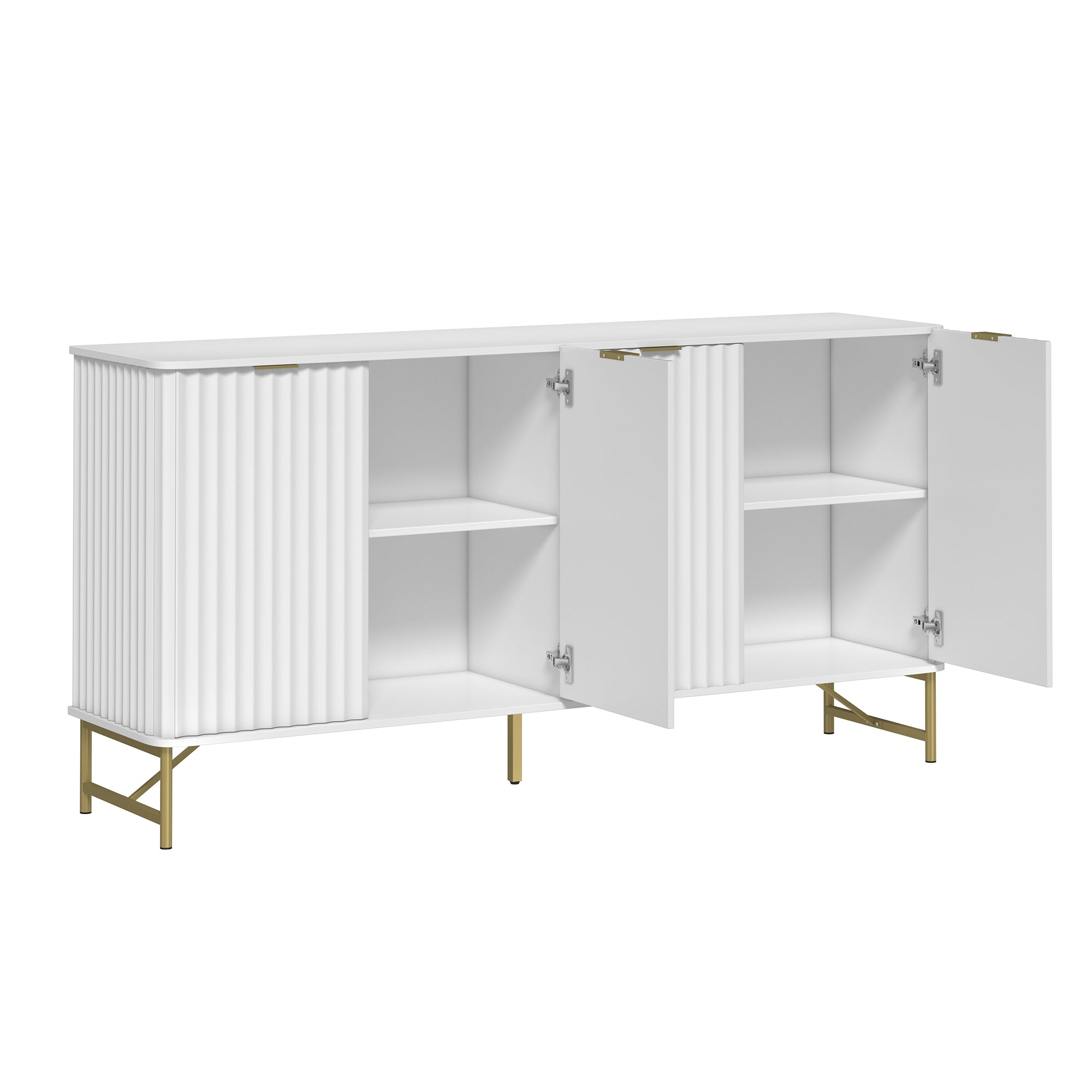 Storage Cabinet with 4 Doors，63 Inch Monden Accent Cabinet，Free-Standing Sideboard with Gold Legs for Hallway, Living Room