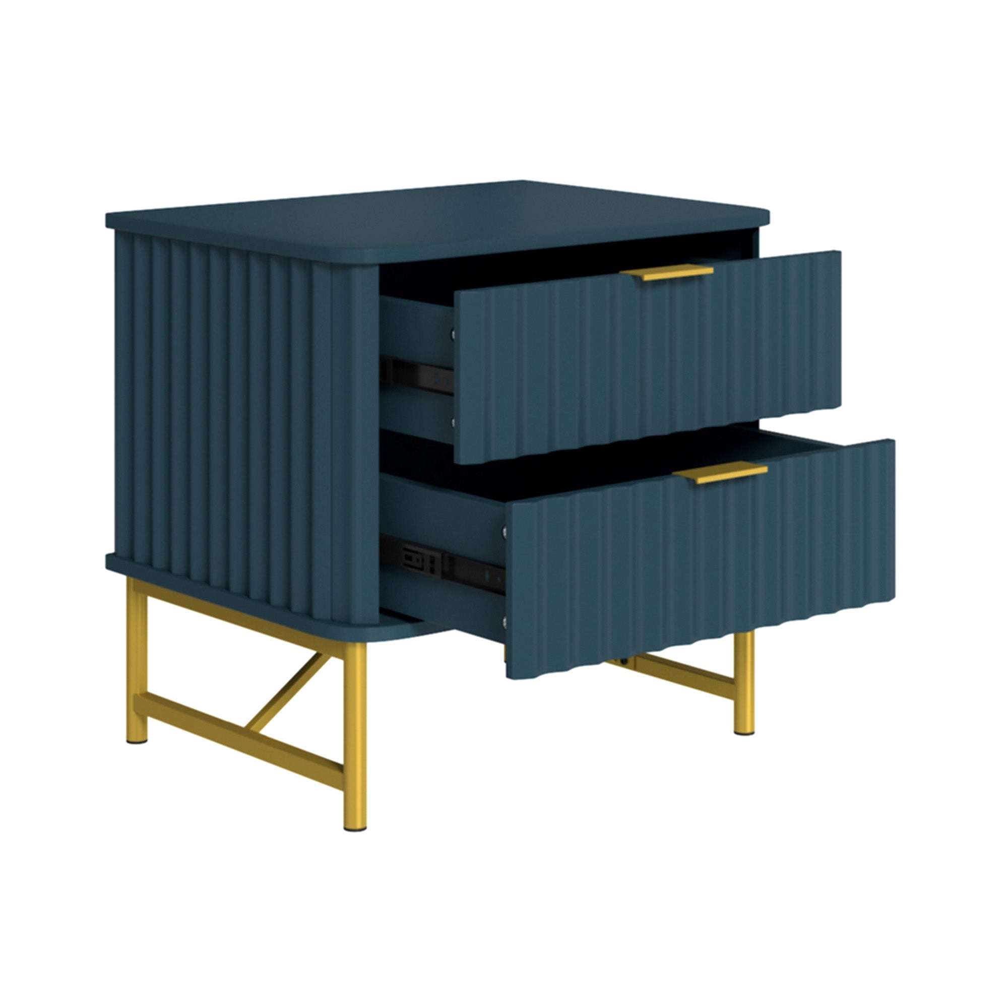 19 Inch Nightstand，Modern End Table with 2 Drawers，2 Tier Side Table with Gold Legs for Bedroom, Living Room, Black