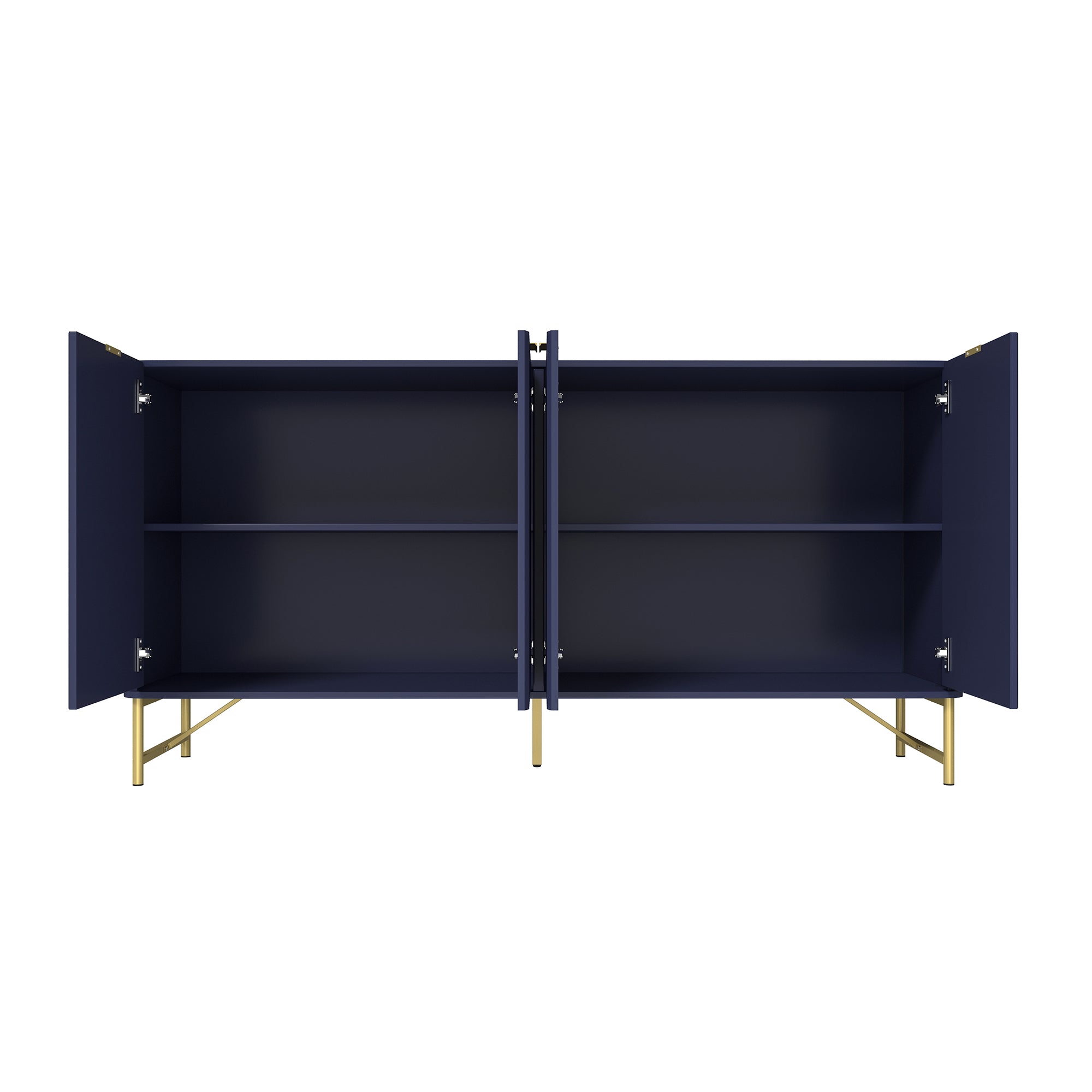 Storage Cabinet with 4 Doors，63 Inch Monden Accent Cabinet，Free-Standing Sideboard with Gold Legs for Hallway, Living Room