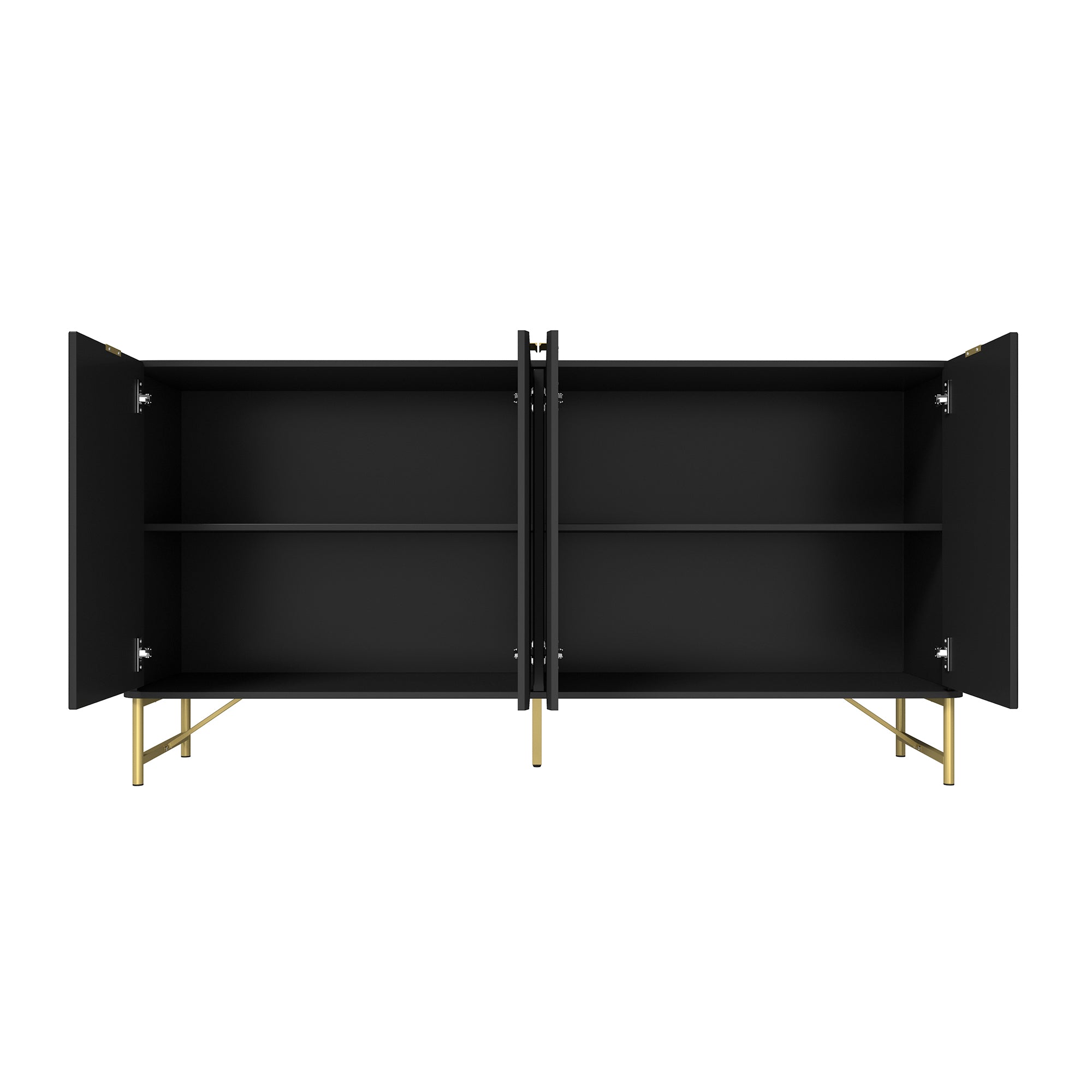 Storage Cabinet with 4 Doors，63 Inch Monden Accent Cabinet，Free-Standing Sideboard with Gold Legs for Hallway, Living Room