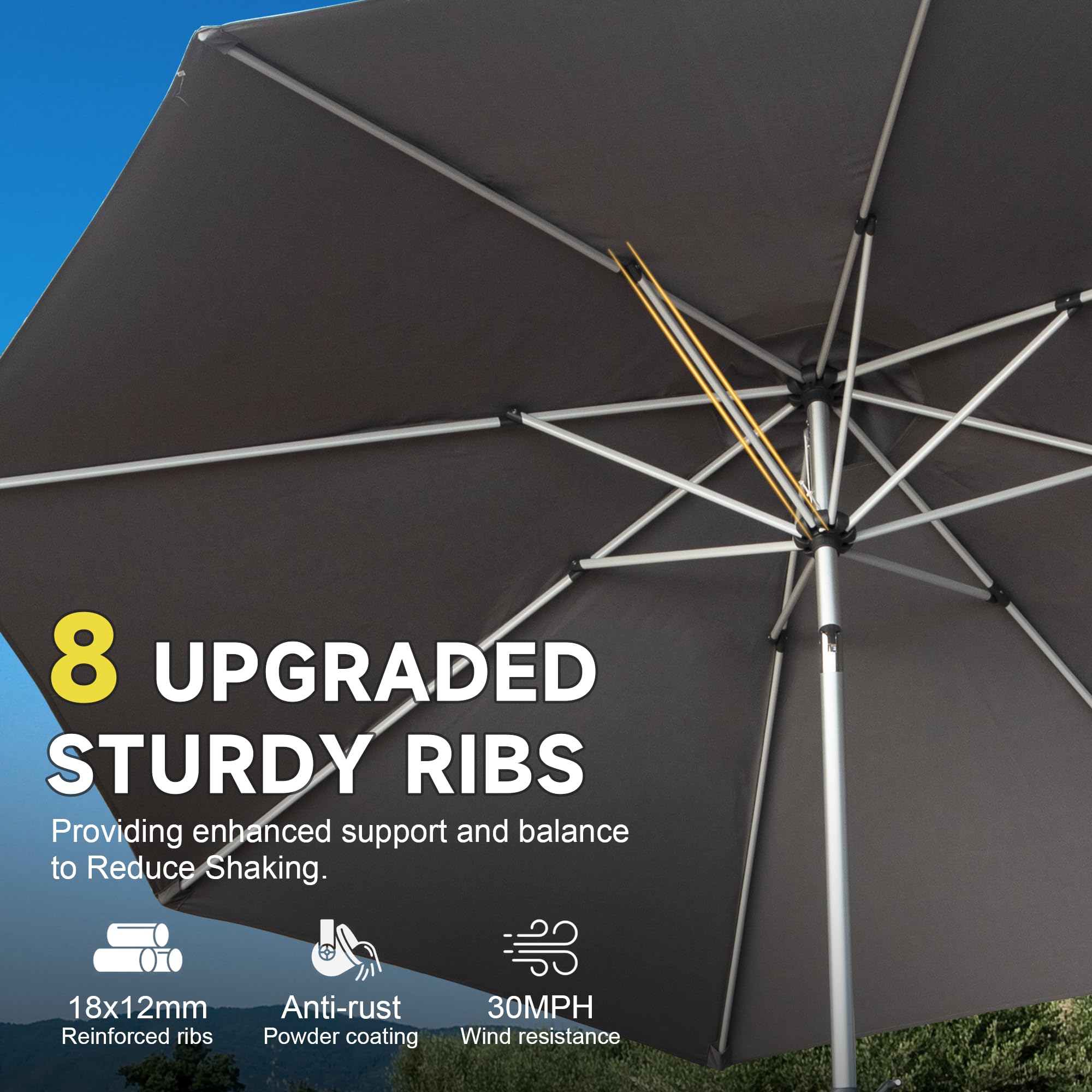 9FT Patio Umbrella, Outdoor Table Umbrella with Push Button Tilt and Crank, UV Protection Waterproof Market Sun Umbrella with 8 Sturdy Ribs for Garden, Deck, Backyard, Pool (Navy Blue/Brick red/Beige/Gray)