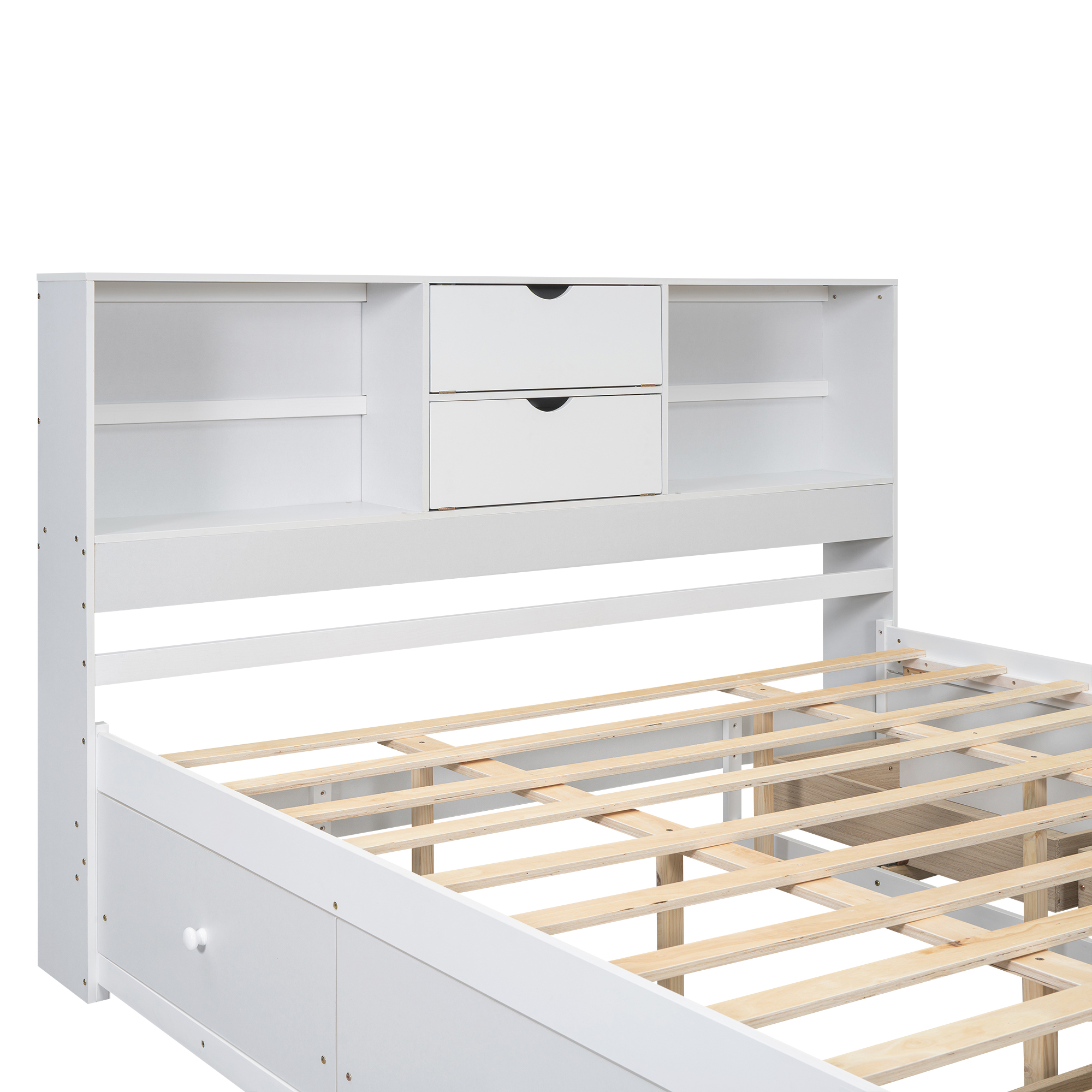 Queen/King Size Platform Bed with Storage Headboard and 8 Drawers, White/Gray