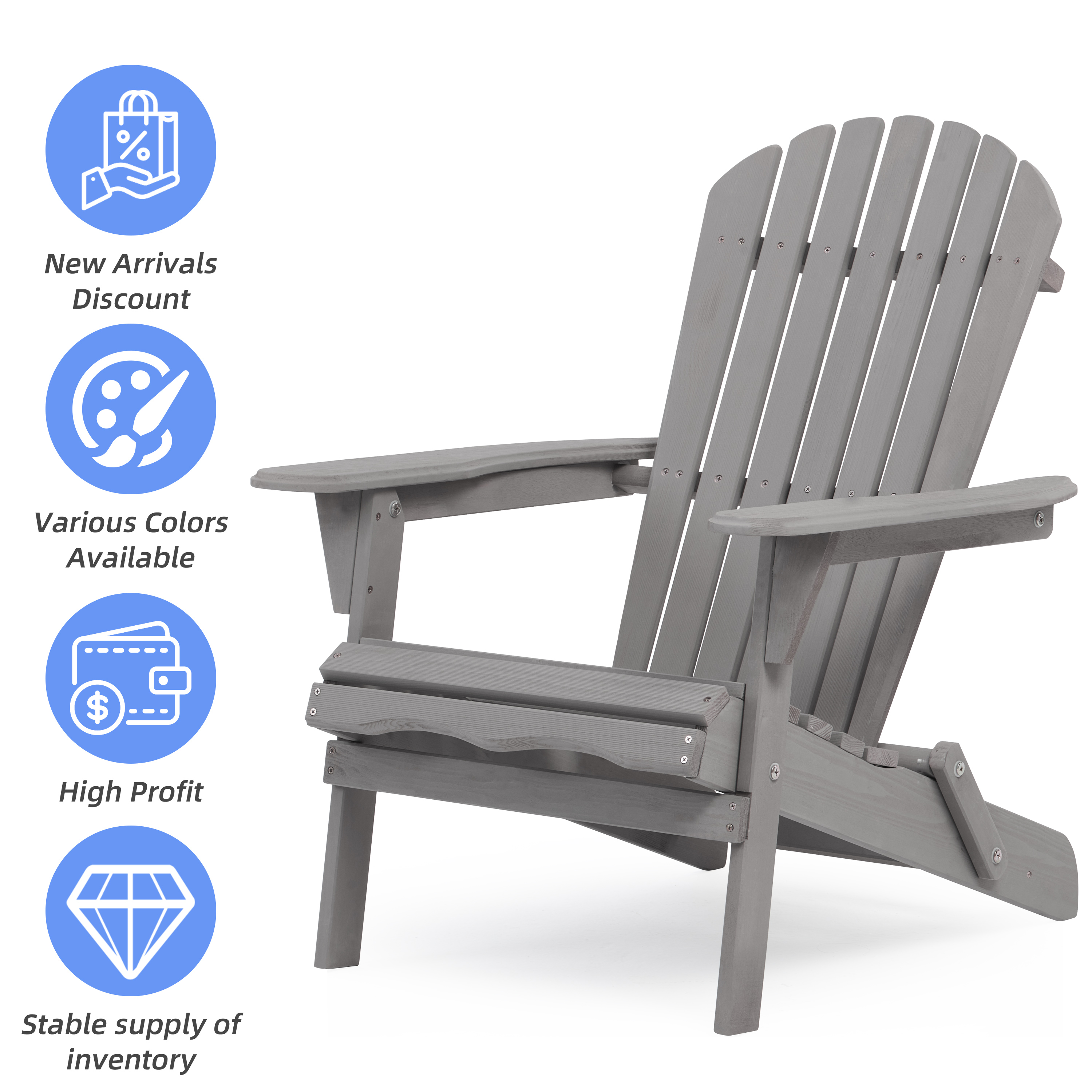 Mondawe Outdoor Stationary Adirondack Chair with Slat Seat For Yard and Garden-Mondawe