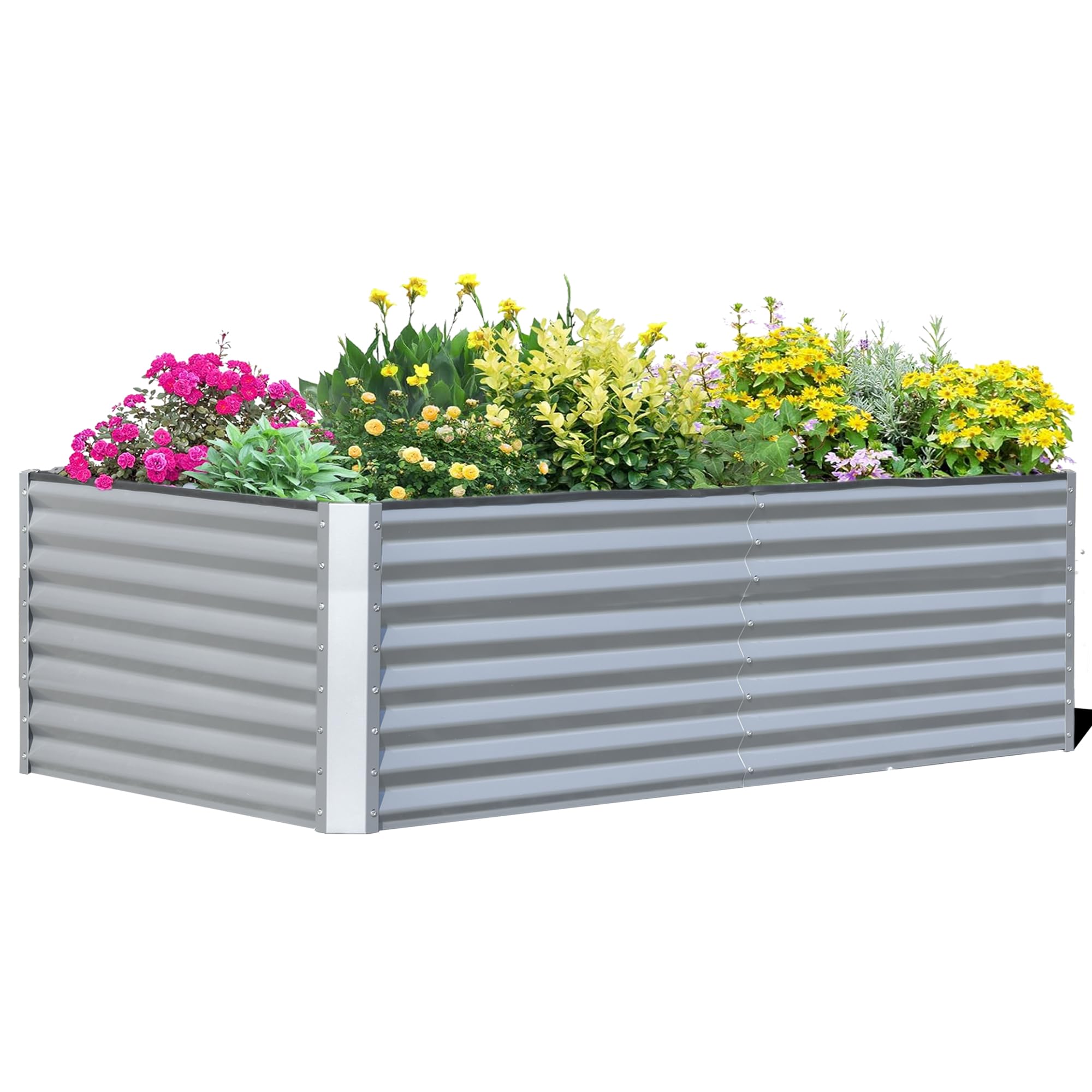 8x4x2 ft Galvanized Raised Garden Bed, Outdoor Planter Garden Boxes Large Metal Planter Box for Gardening Vegetables Fruits Flowers,Gray/Silver/Green