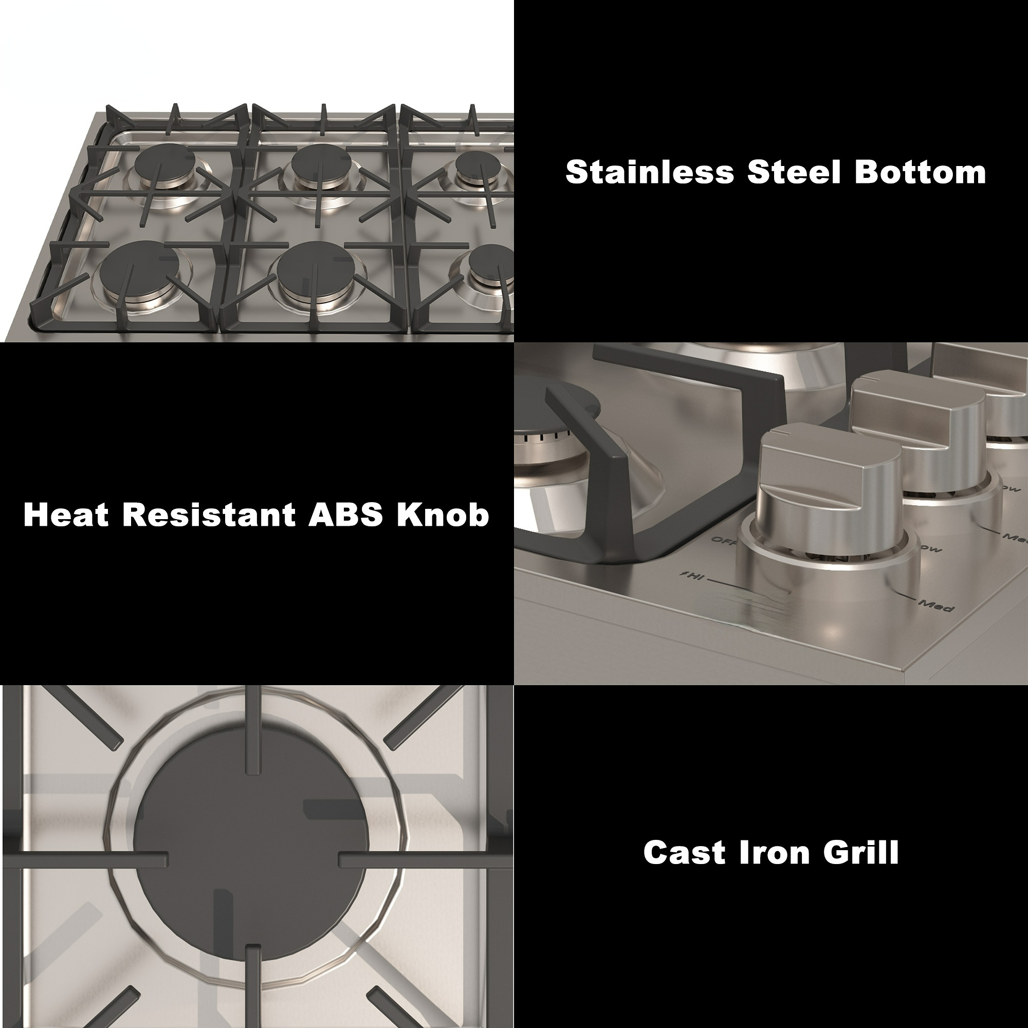 36 in. 6 Burners Recessed Gas Cooktop in Stainless Steel with LP Conversion Kit, CSA Certified